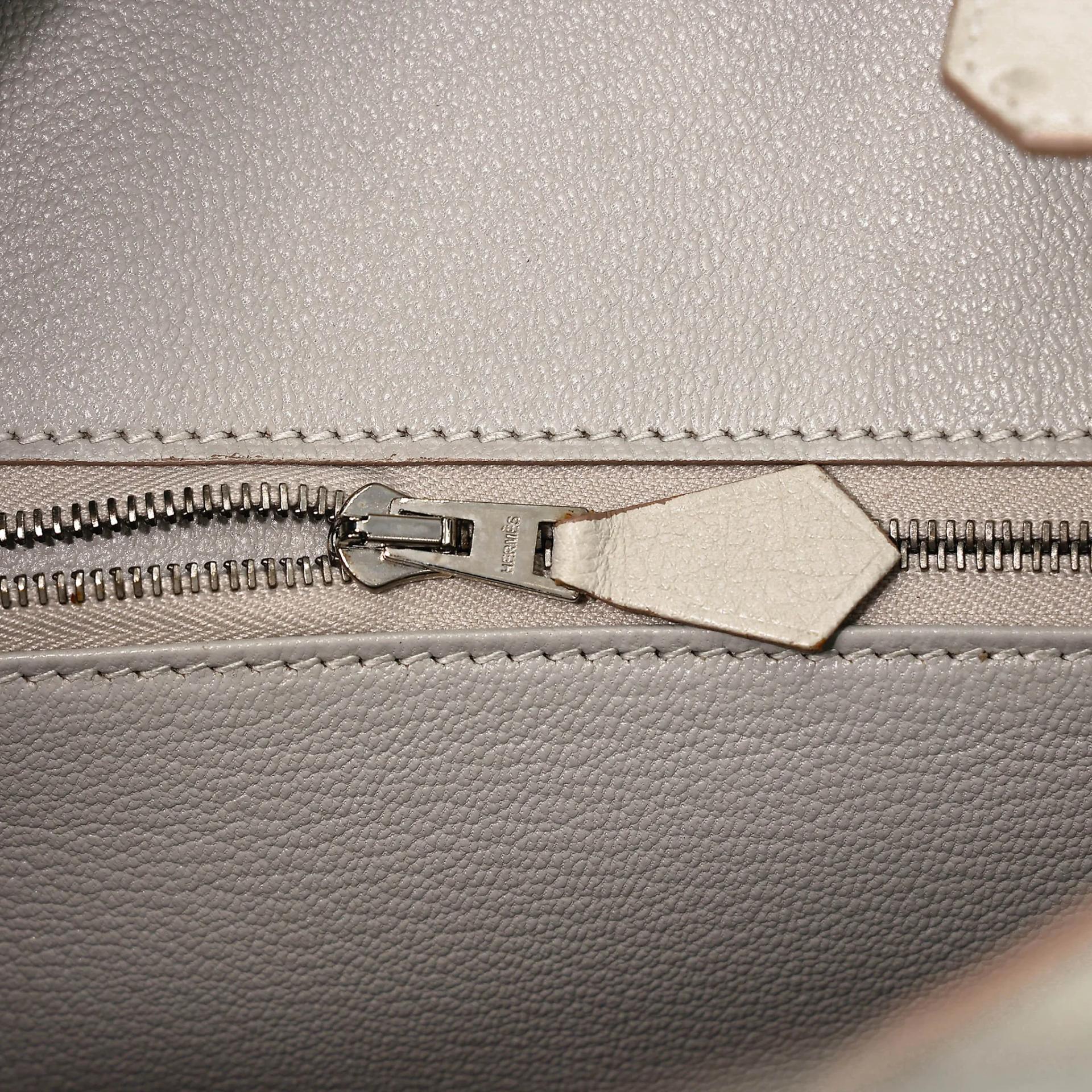 Unused ( Rank NS ) HERMÈS Birkin 25 Gris Perle (80) Ostrich Palladium hardware Z (2021) - 11