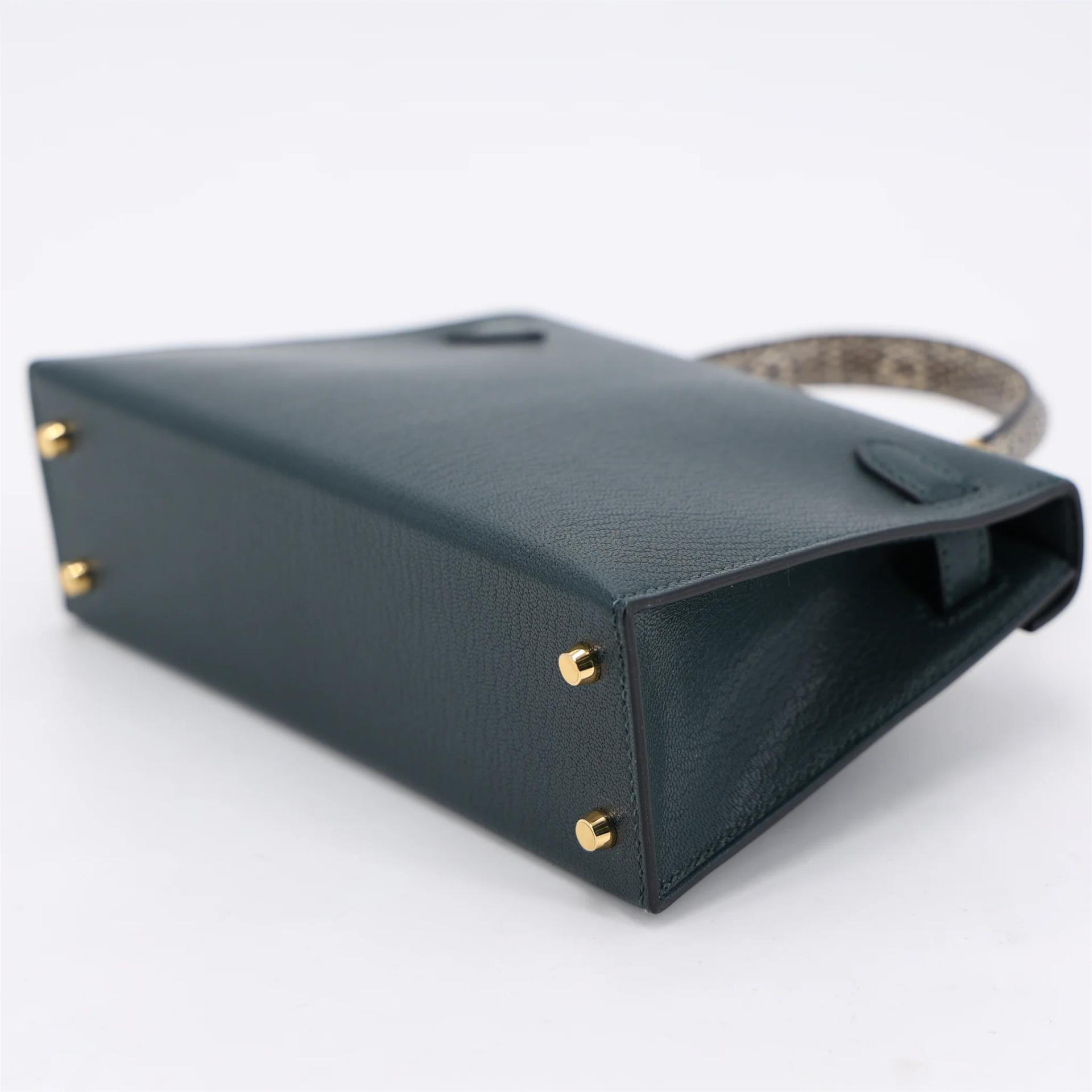 Brand New ( Rank N ) HERMÈS Mini Kelly II touch Vert Cypress (6O) Lizard Chevre Gold hardware K (2025) - 7