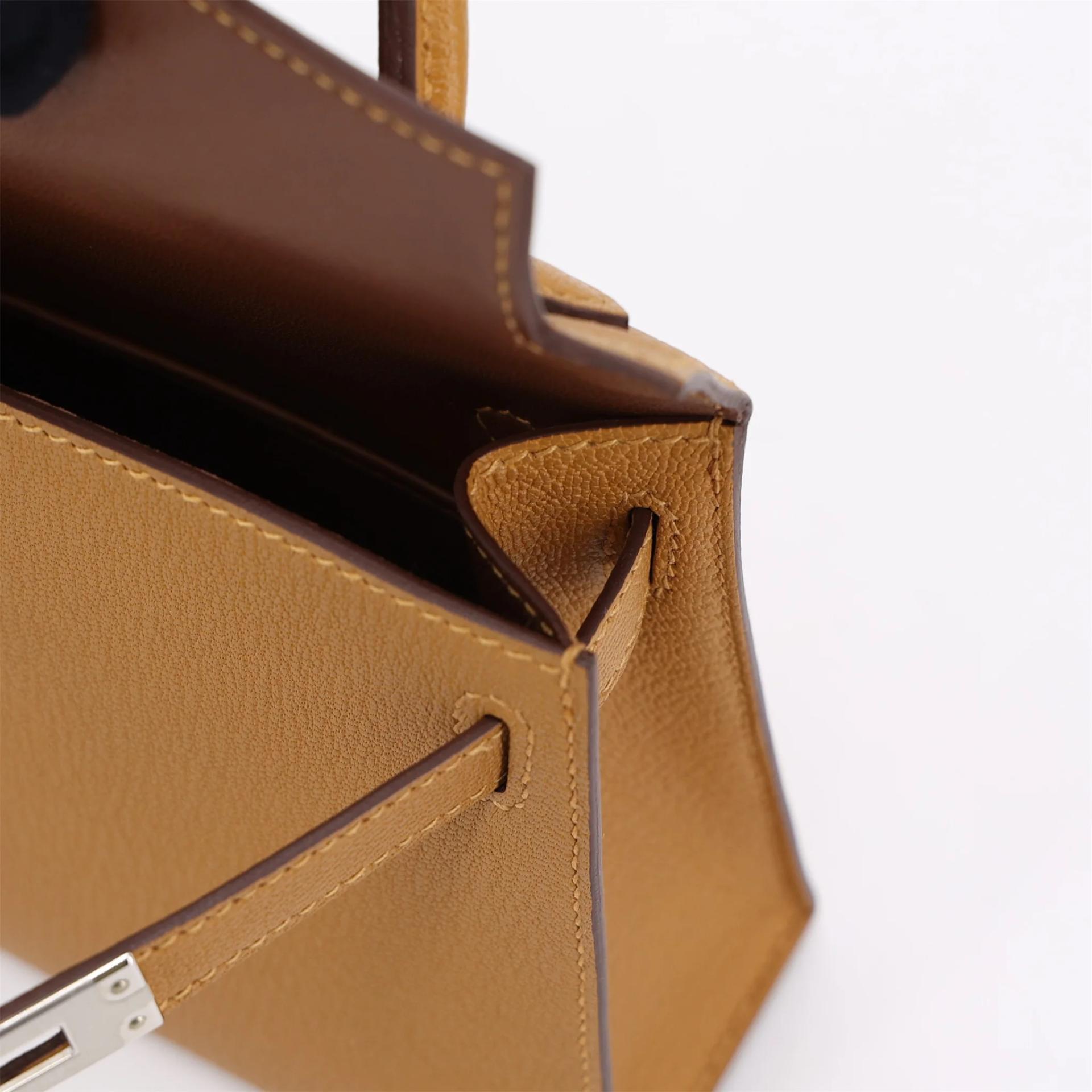 Unused ( Rank NS ) HERMÈS Mini Kelly II Caramel (28) Chevre Palladium hardware K (2025) - 13