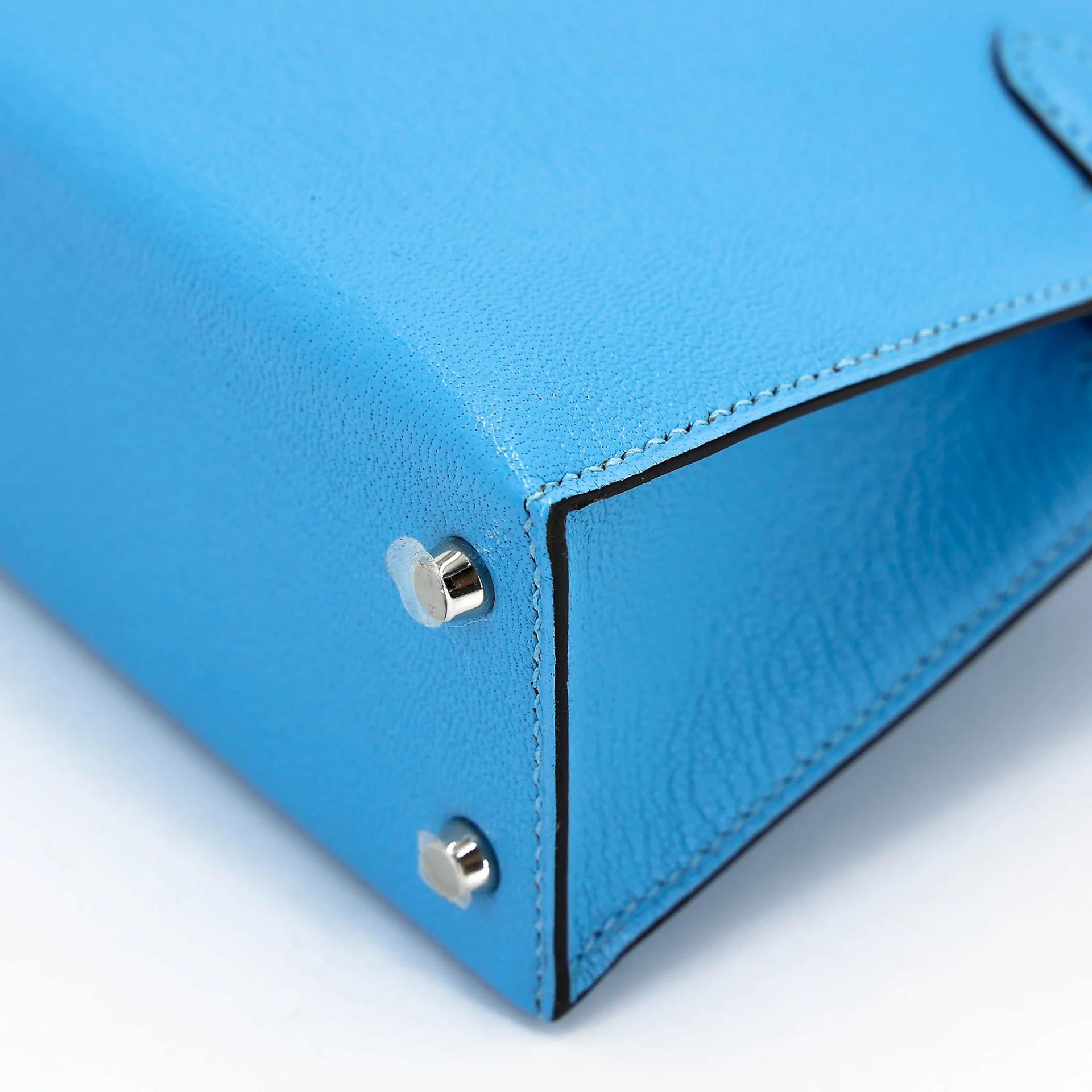 Excellent ( Rank SA ) HERMÈS Mini Kelly II Celeste (7N) Chevre Palladium hardware C (2018) - 10