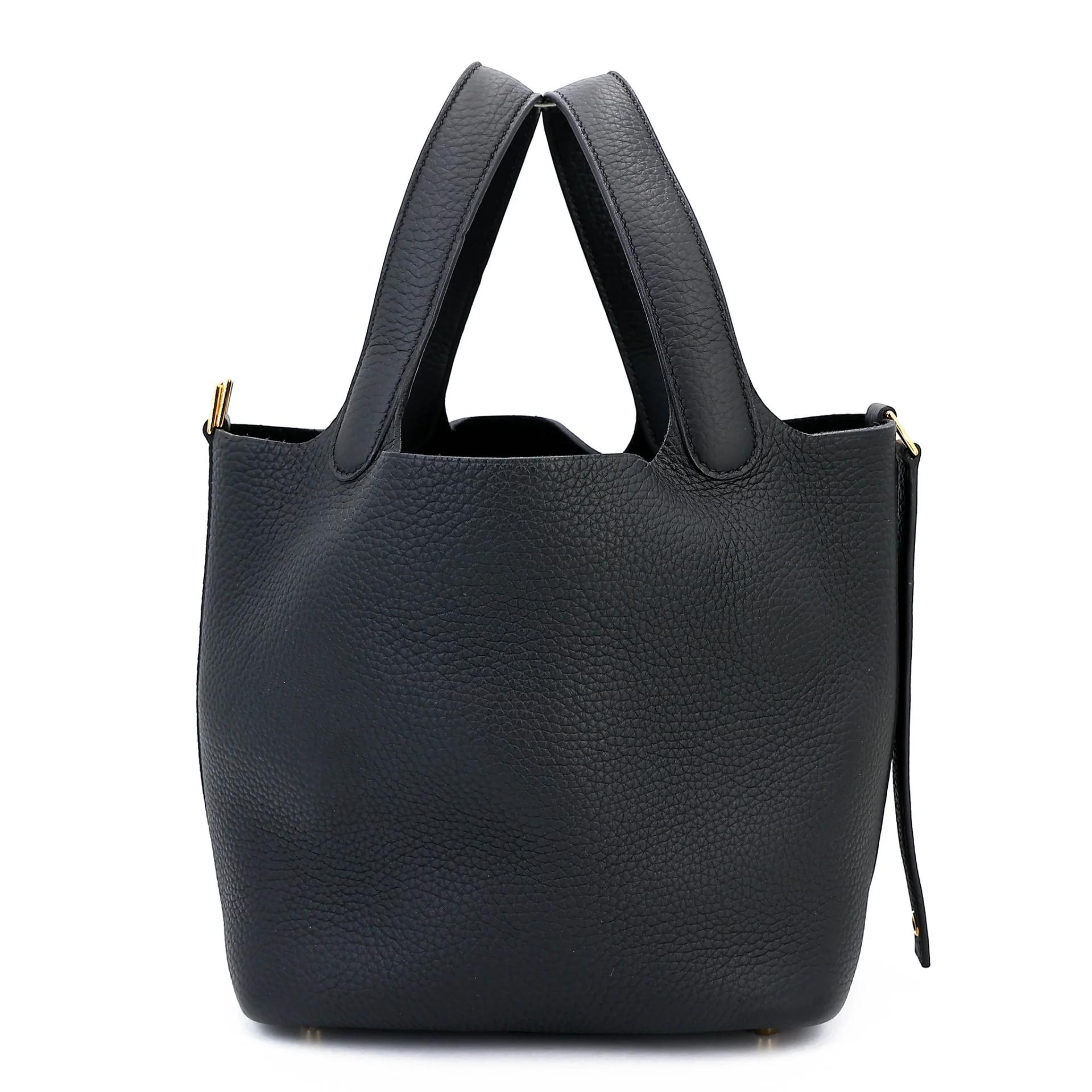 Excellent ( Rank SA ) HERMÈS Picotin Lock PM Noir (89) Clemence Gold hardware B (2023) - 4
