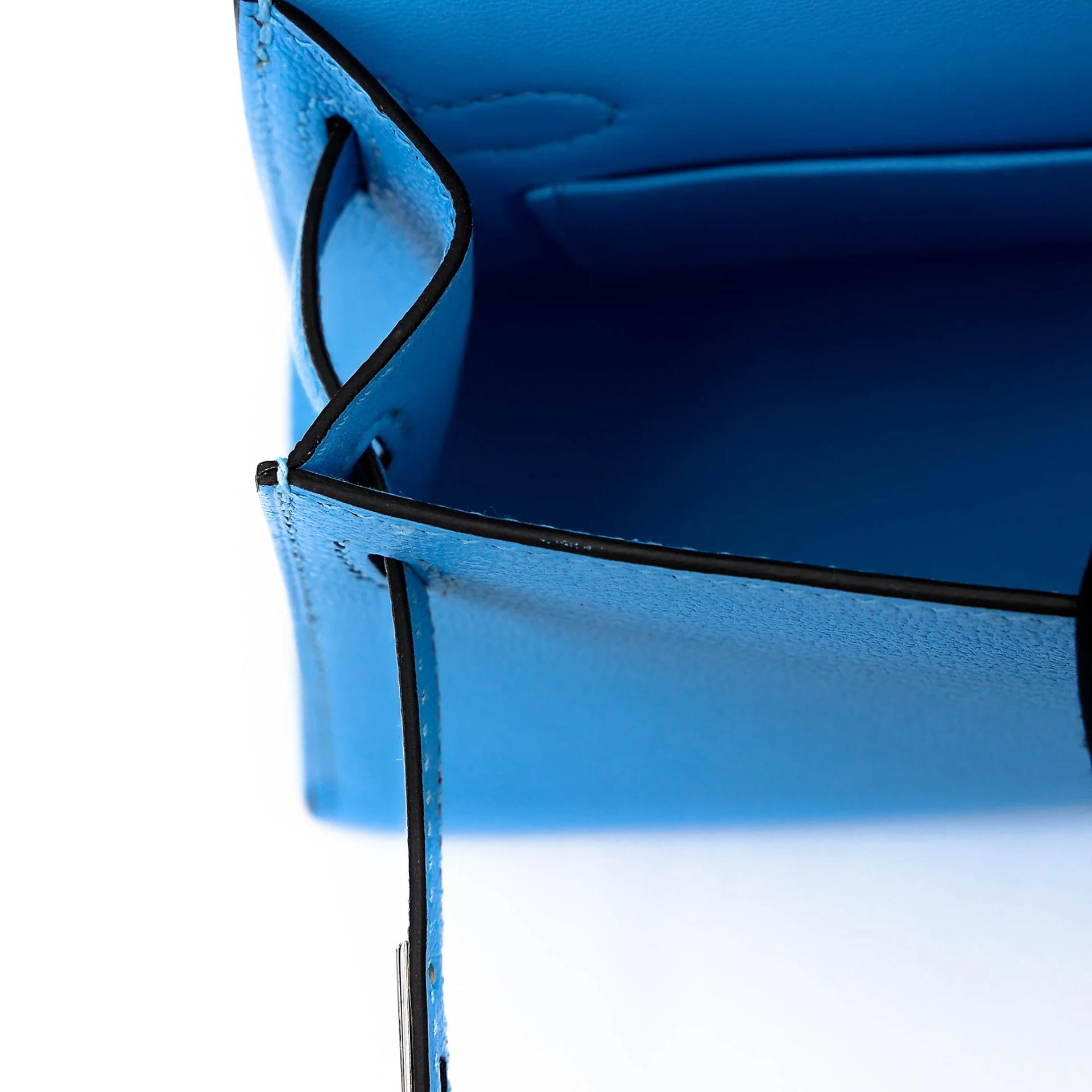 Excellent ( Rank SA ) HERMÈS Mini Kelly II Celeste (7N) Chevre Palladium hardware C (2018) - 21