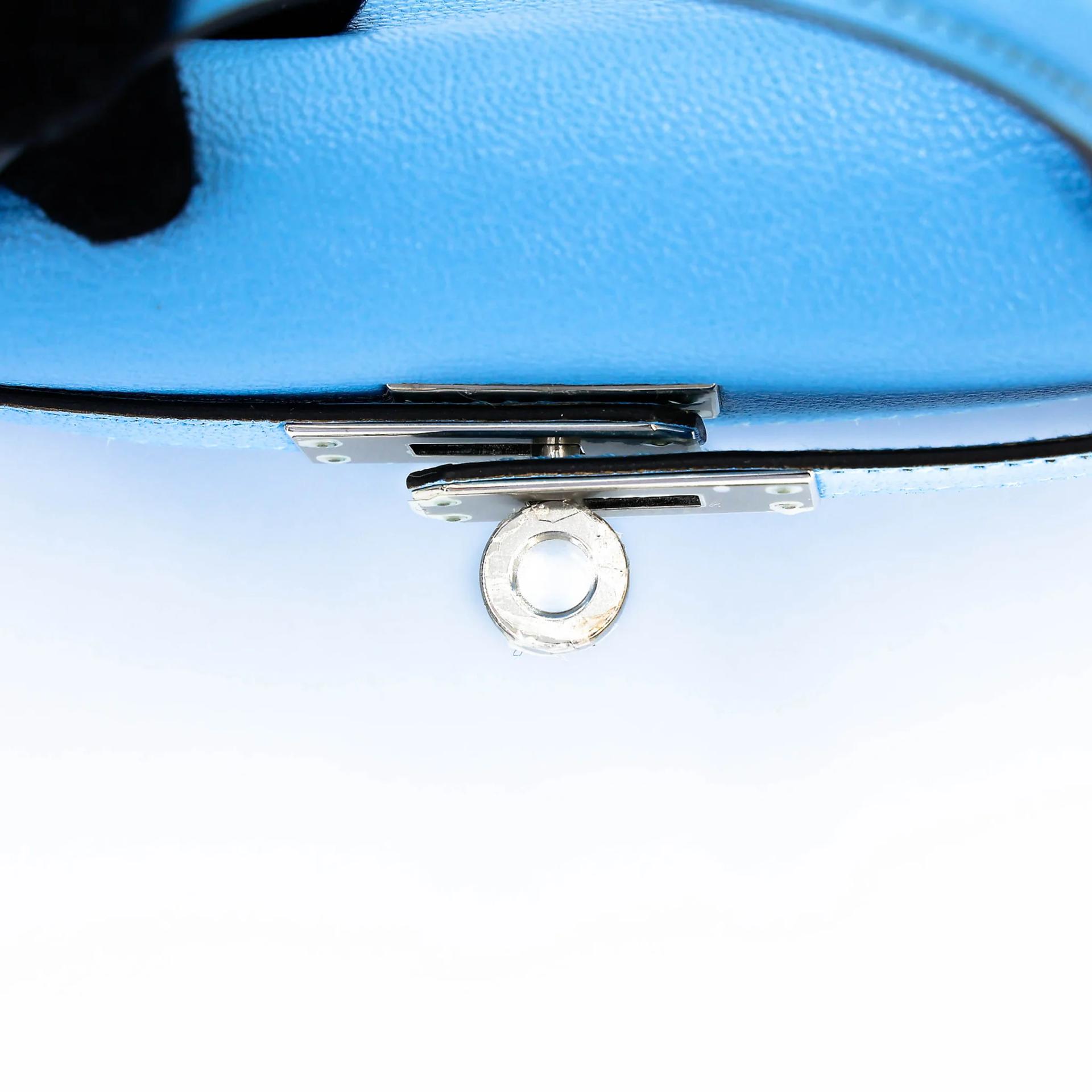 Excellent ( Rank SA ) HERMÈS Mini Kelly II Celeste (7N) Chevre Palladium hardware C (2018) - 13