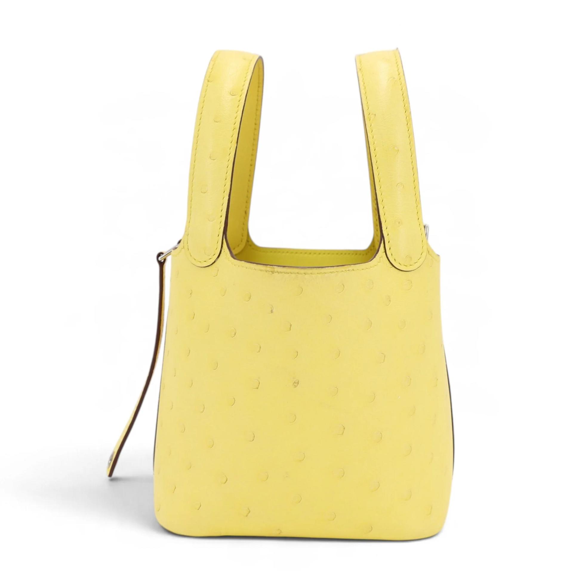 Very Good ( Rank A) HERMÈS Picotin Lock Micro 14 Jaune Citron (9N) Ostrich Palladium hardware W (2024) - 4