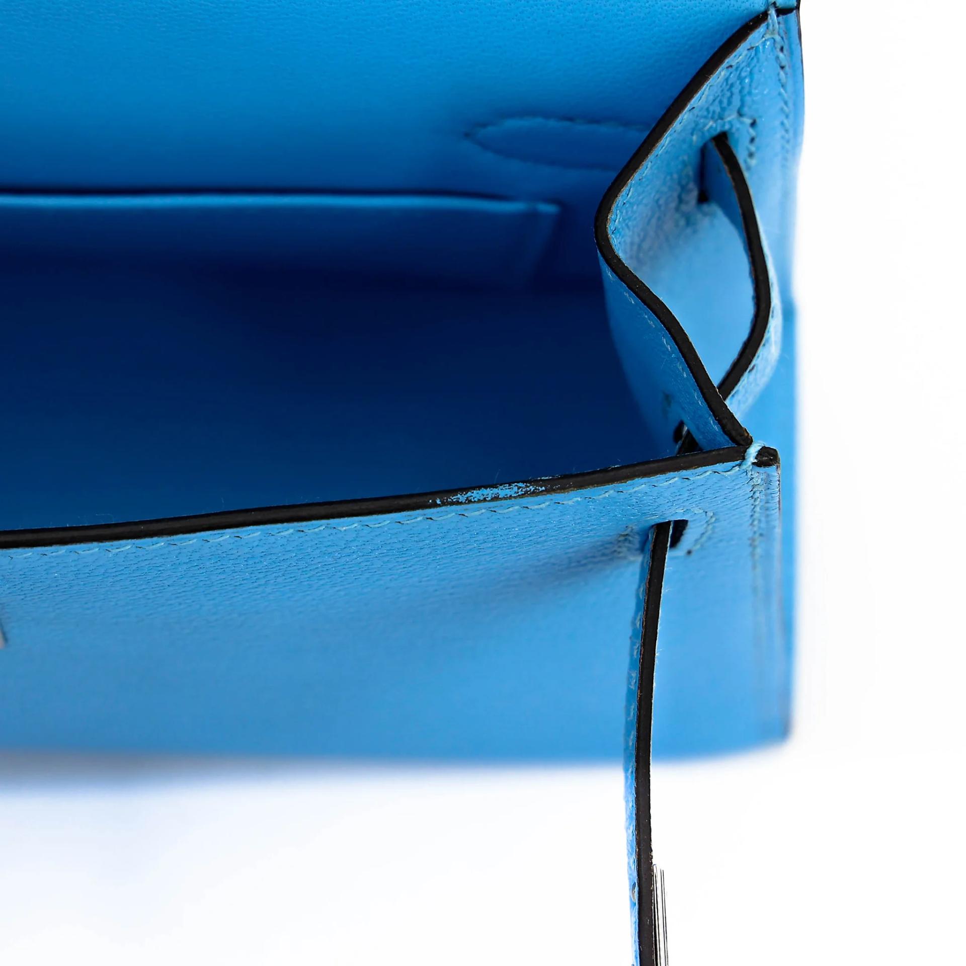 Excellent ( Rank SA ) HERMÈS Mini Kelly II Celeste (7N) Chevre Palladium hardware C (2018) - 20