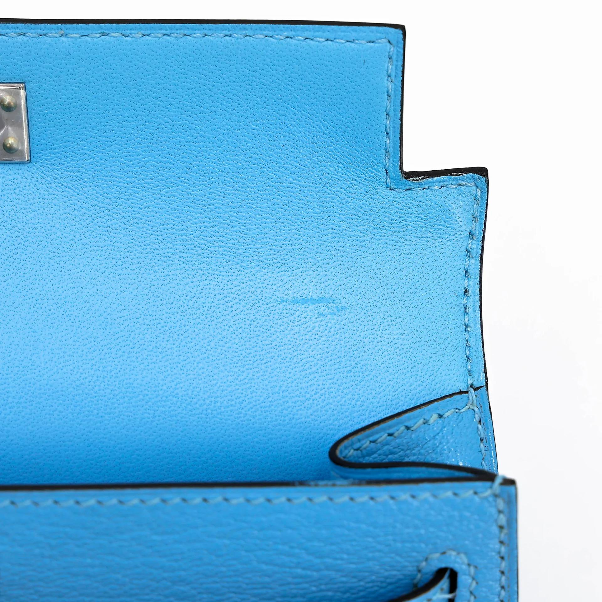 Excellent ( Rank SA ) HERMÈS Mini Kelly II Celeste (7N) Chevre Palladium hardware C (2018) - 17