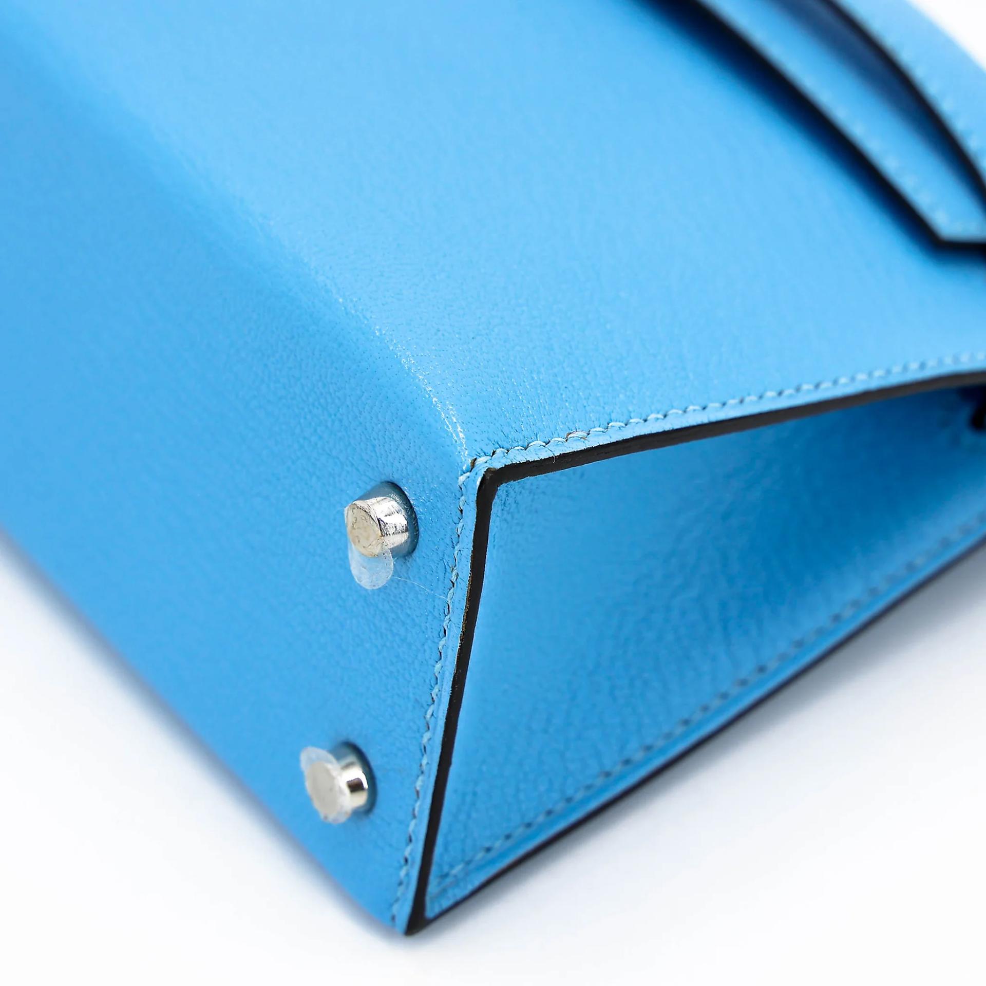 Excellent ( Rank SA ) HERMÈS Mini Kelly II Celeste (7N) Chevre Palladium hardware C (2018) - 8