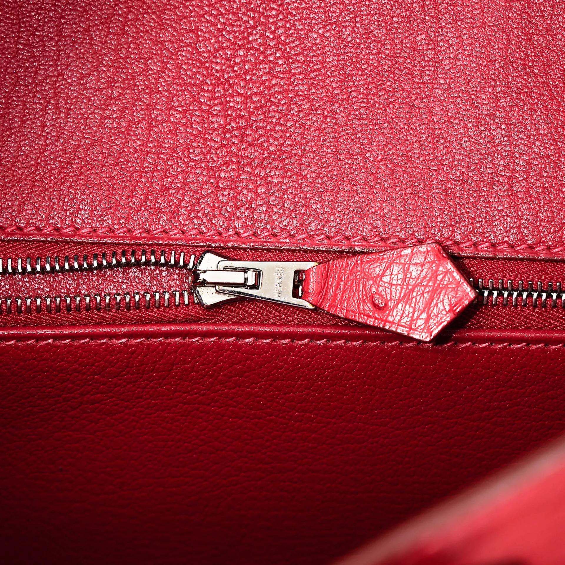 Very Good ( Rank A) HERMÈS Birkin 25 Bougainvillea (A5) Ostrich Palladium hardware Square M (2009) - 19