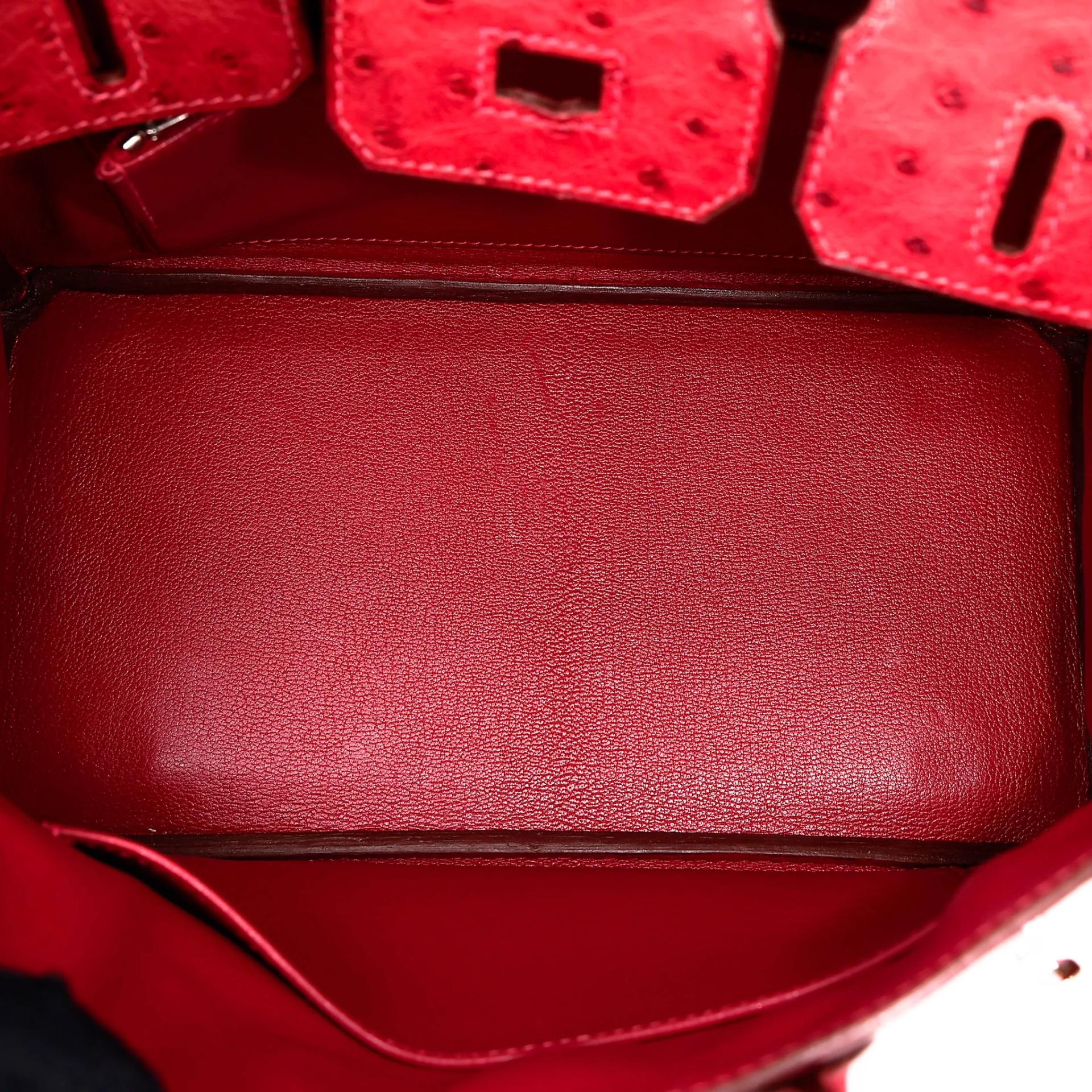 Very Good ( Rank A) HERMÈS Birkin 25 Bougainvillea (A5) Ostrich Palladium hardware Square M (2009) - 24