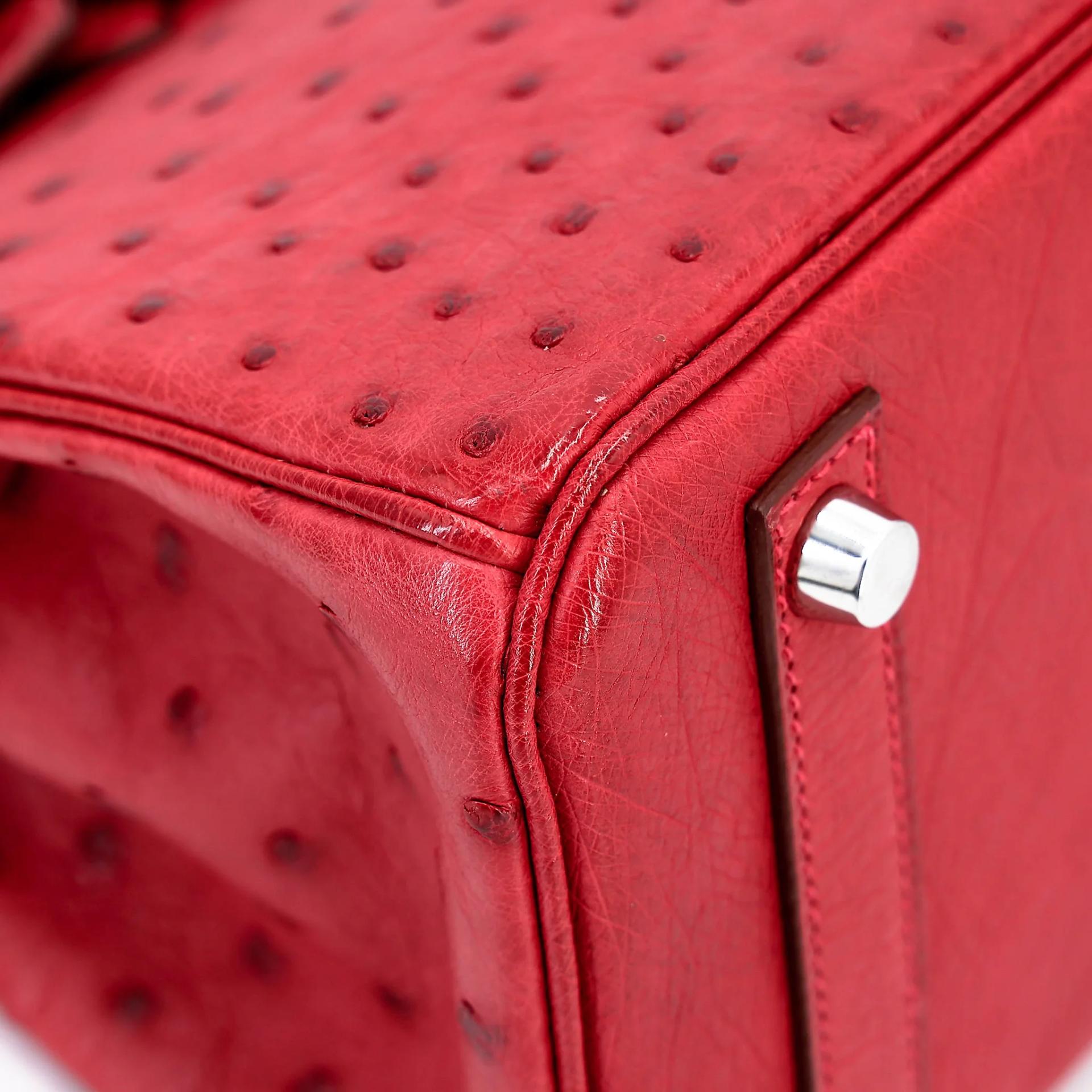Very Good ( Rank A) HERMÈS Birkin 25 Bougainvillea (A5) Ostrich Palladium hardware Square M (2009) - 9