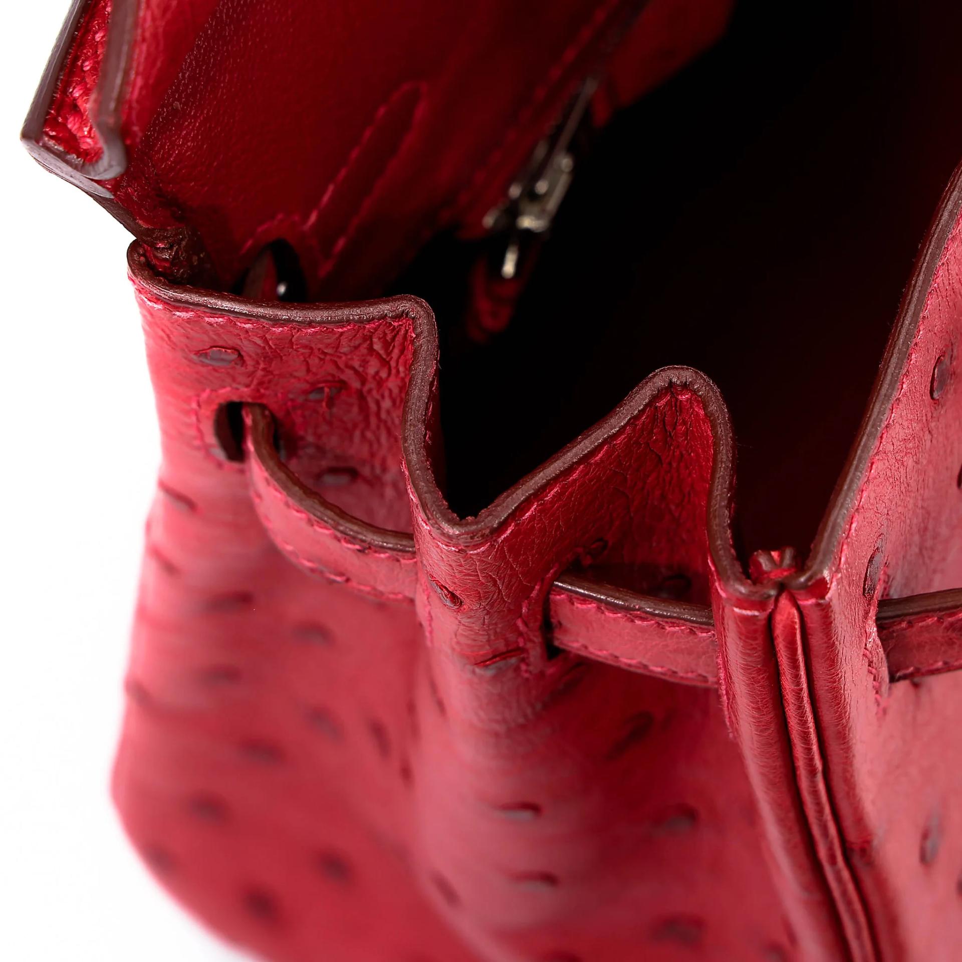 Very Good ( Rank A) HERMÈS Birkin 25 Bougainvillea (A5) Ostrich Palladium hardware Square M (2009) - 23