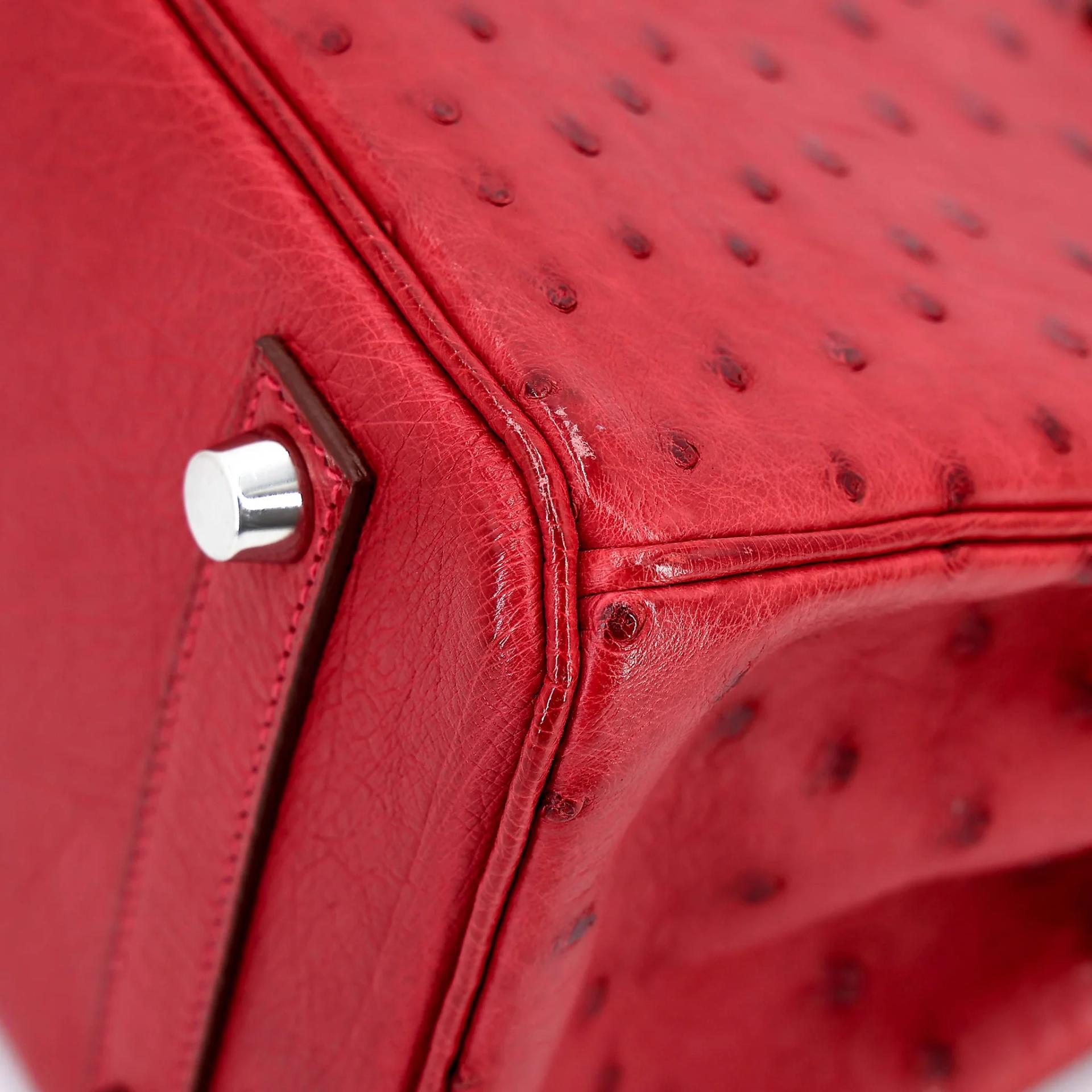Very Good ( Rank A) HERMÈS Birkin 25 Bougainvillea (A5) Ostrich Palladium hardware Square M (2009) - 10