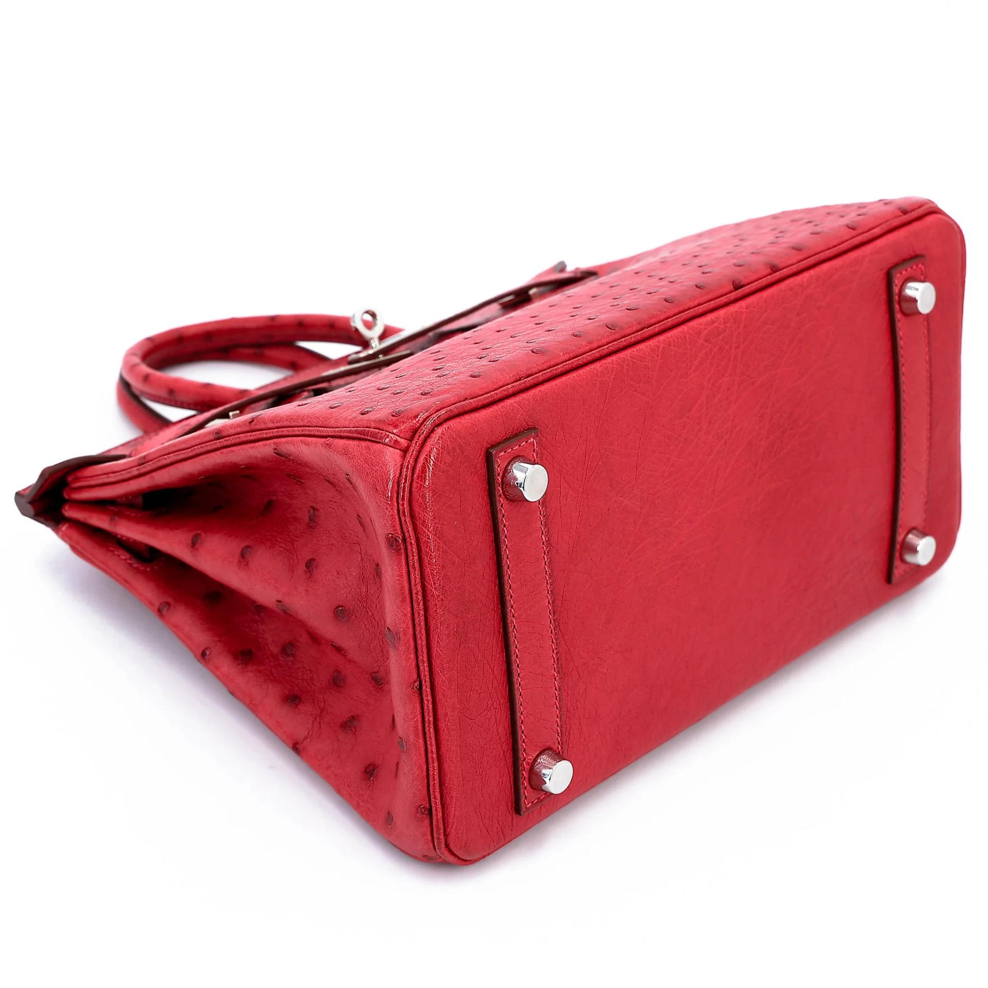 Very Good ( Rank A) HERMÈS Birkin 25 Bougainvillea (A5) Ostrich Palladium hardware Square M (2009) - 5