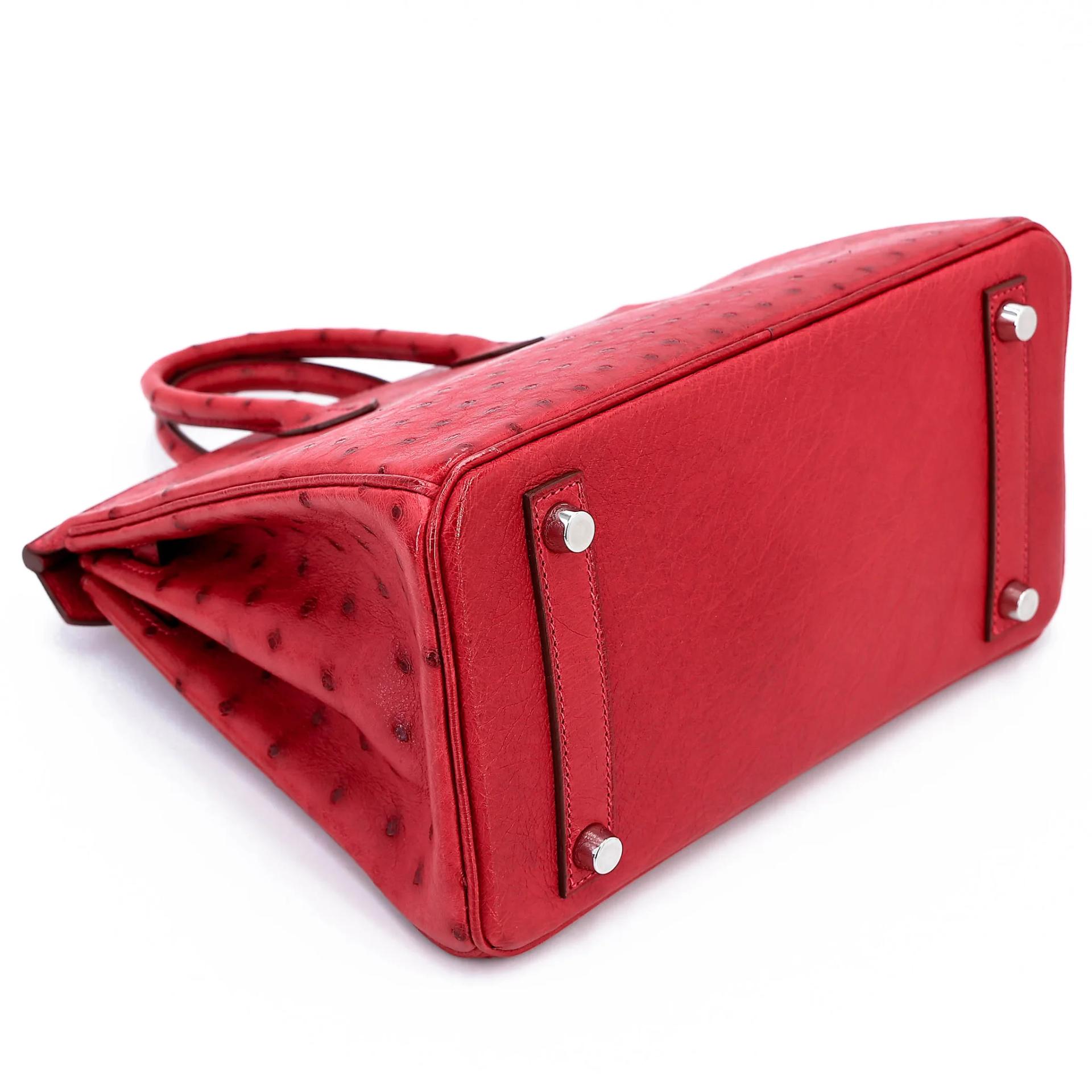Very Good ( Rank A) HERMÈS Birkin 25 Bougainvillea (A5) Ostrich Palladium hardware Square M (2009) - 7