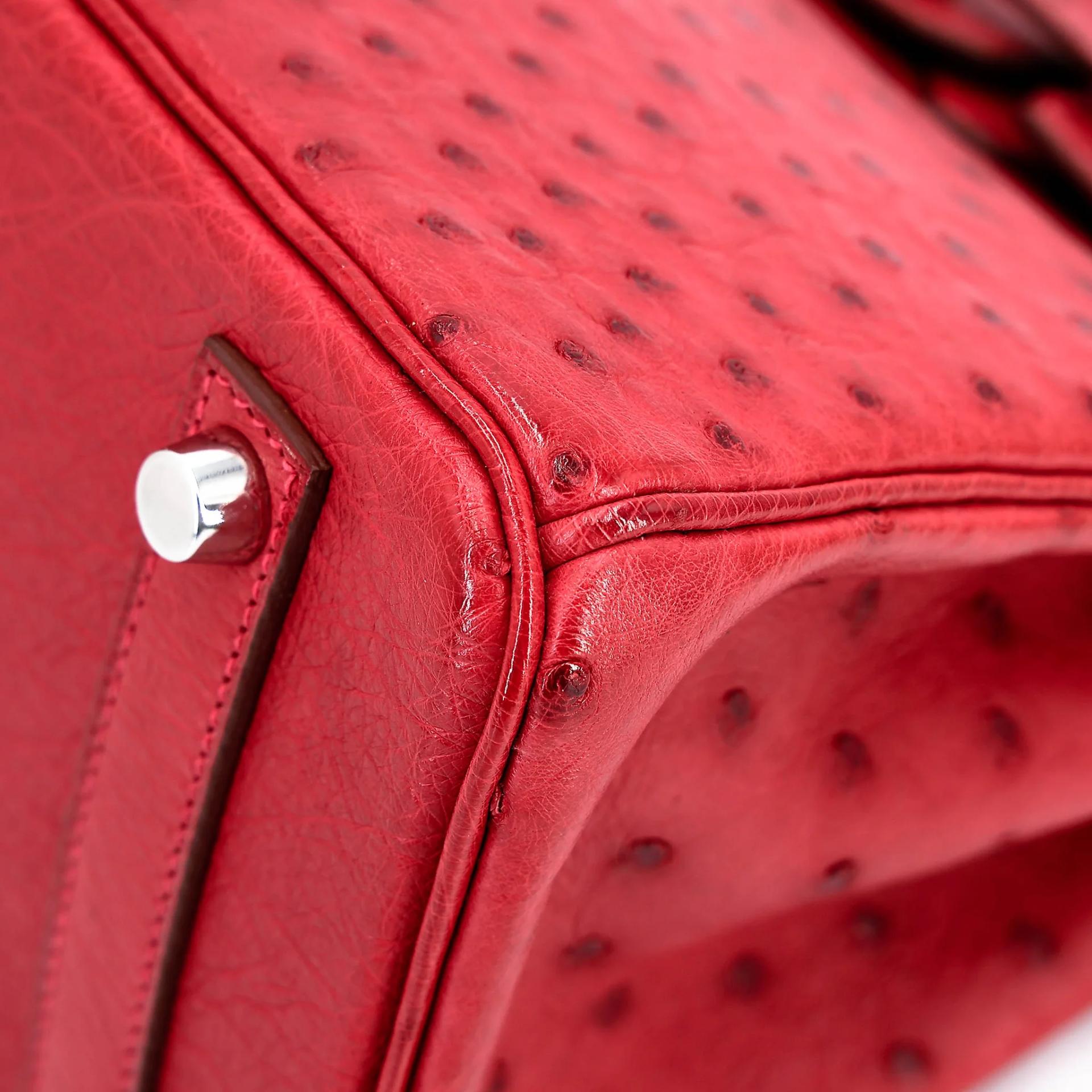 Very Good ( Rank A) HERMÈS Birkin 25 Bougainvillea (A5) Ostrich Palladium hardware Square M (2009) - 8