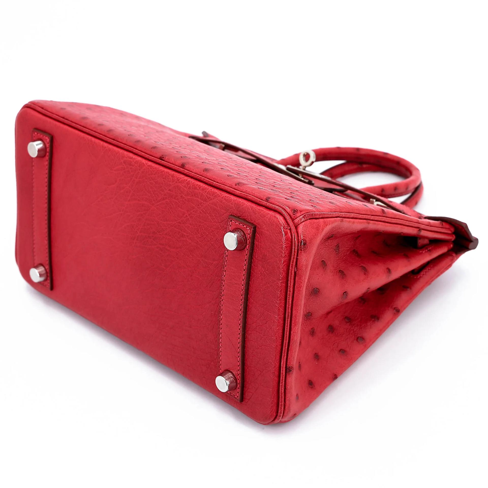 Very Good ( Rank A) HERMÈS Birkin 25 Bougainvillea (A5) Ostrich Palladium hardware Square M (2009) - 4