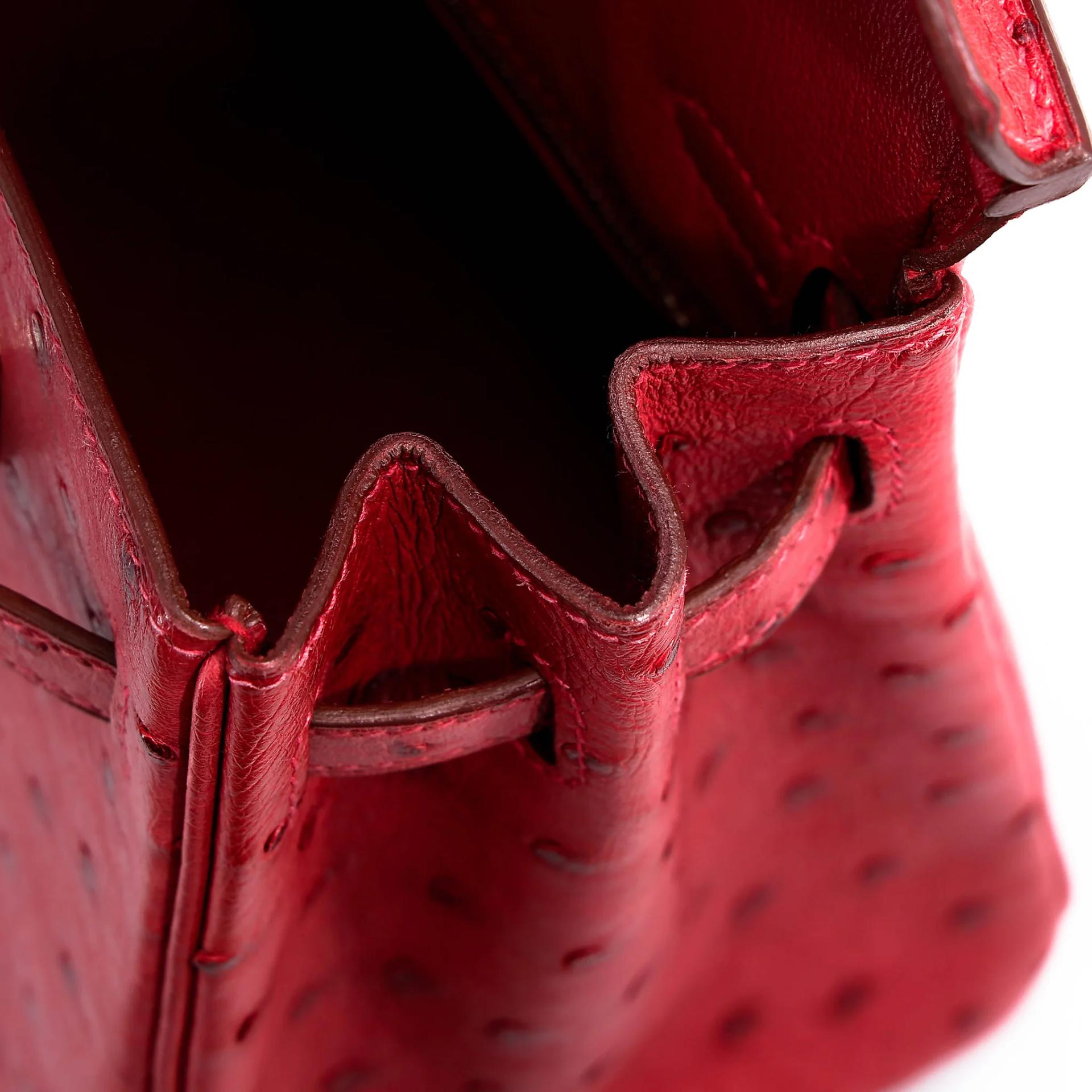 Very Good ( Rank A) HERMÈS Birkin 25 Bougainvillea (A5) Ostrich Palladium hardware Square M (2009) - 22