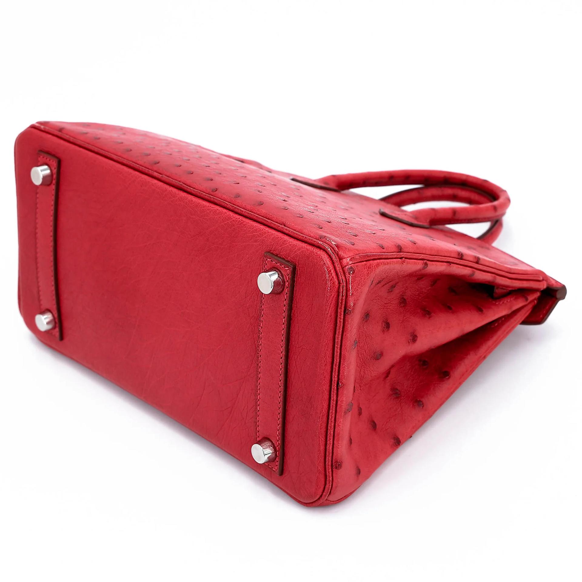Very Good ( Rank A) HERMÈS Birkin 25 Bougainvillea (A5) Ostrich Palladium hardware Square M (2009) - 6