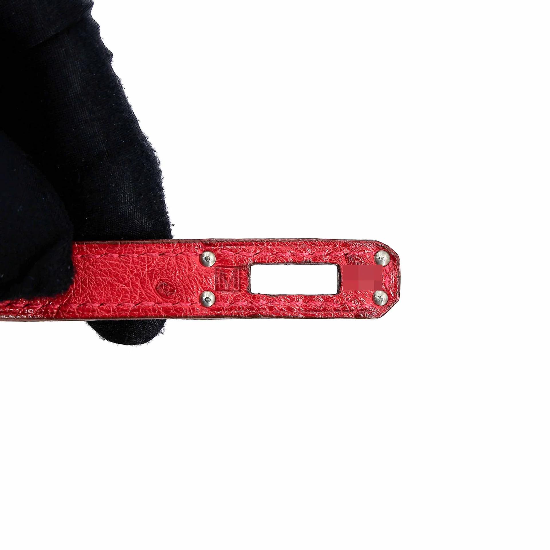 Very Good ( Rank A) HERMÈS Birkin 25 Bougainvillea (A5) Ostrich Palladium hardware Square M (2009) - 13