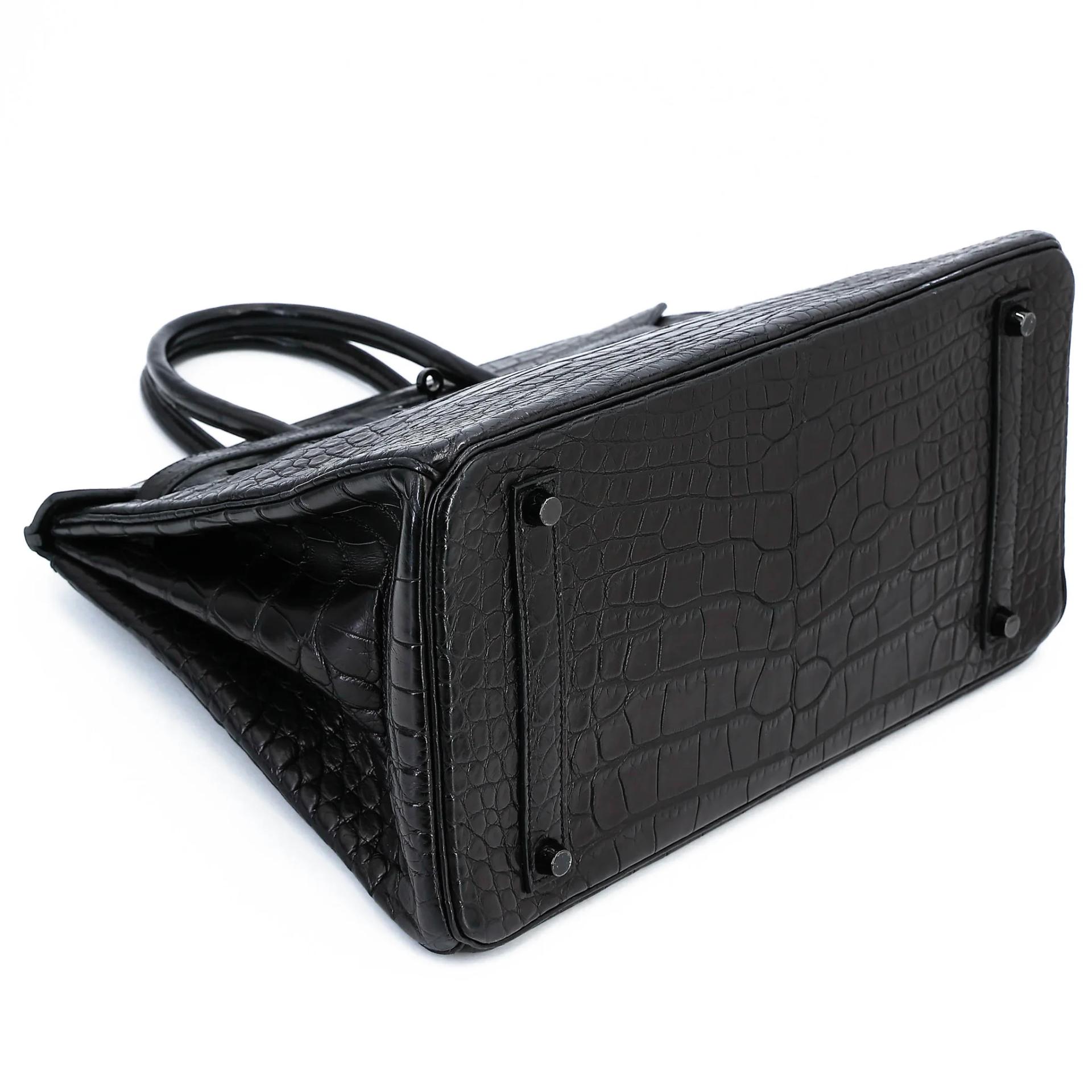 Very Good ( Rank A) HERMÈS Limited Edition Birkin 35 So Black Noir (89) Matte Alligator Black hardware Square O (2011) - 5