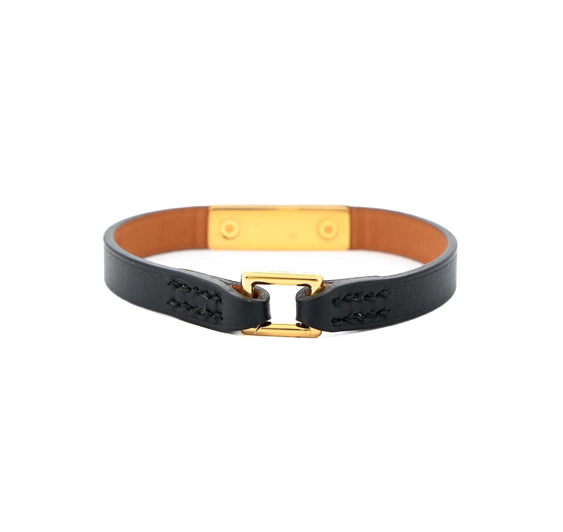 Excellent ( Rank SA ) HERMÈS Rivale Mini Bracelet size S Noir (89) Swift Gold hardware Square R (2014) - 5