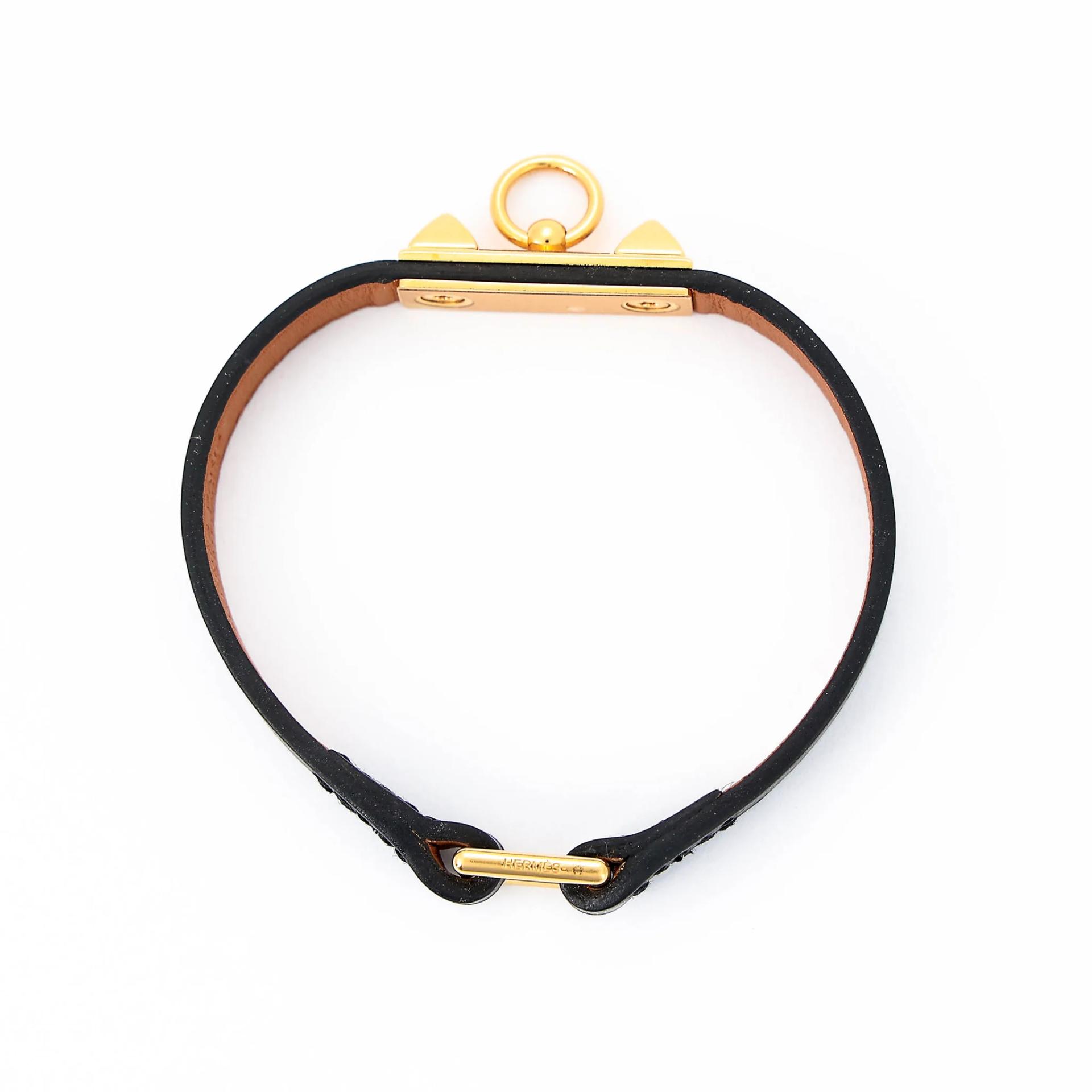 Excellent ( Rank SA ) HERMÈS Rivale Mini Bracelet size S Noir (89) Swift Gold hardware Square R (2014) - 10