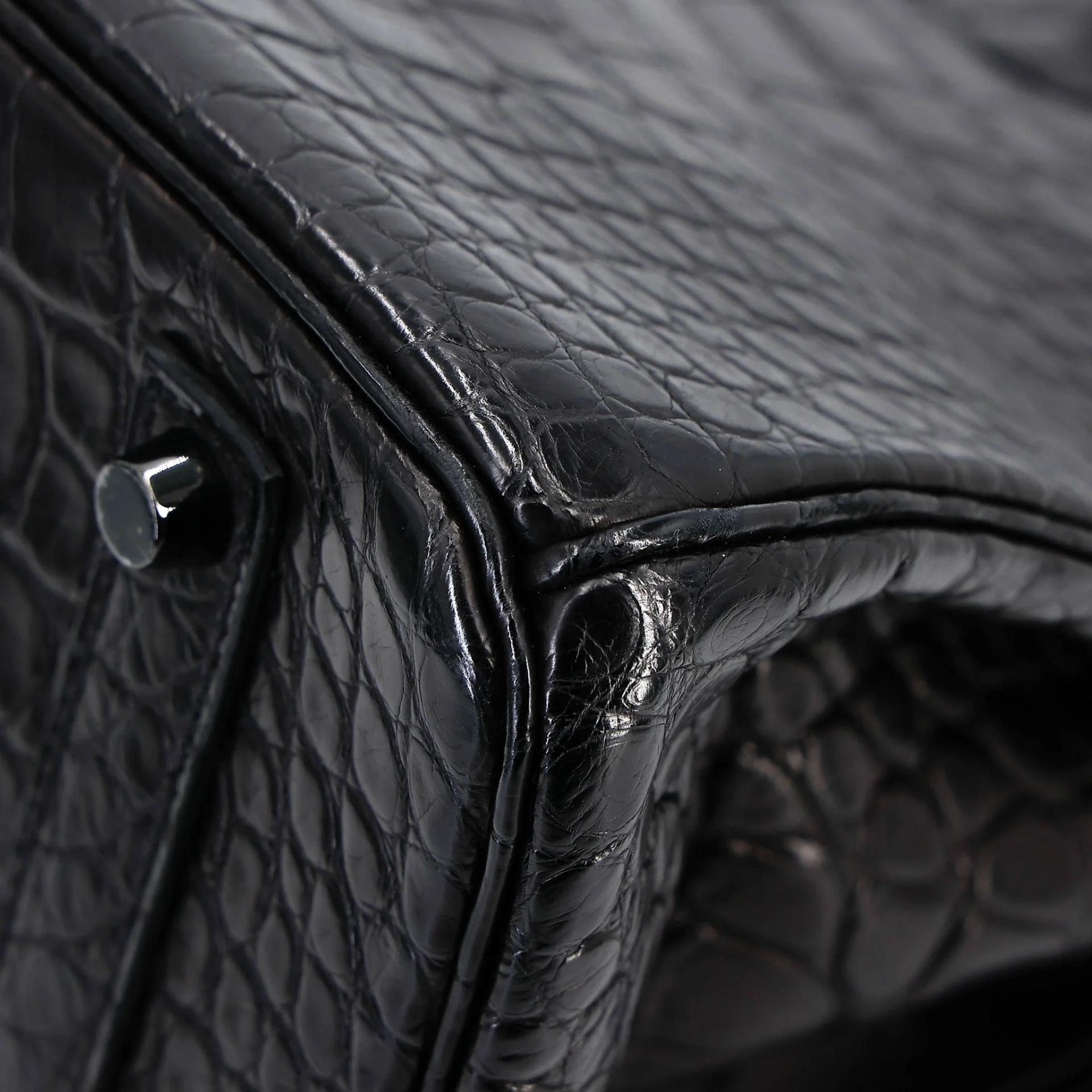Very Good ( Rank A) HERMÈS Limited Edition Birkin 35 So Black Noir (89) Matte Alligator Black hardware Square O (2011) - 10