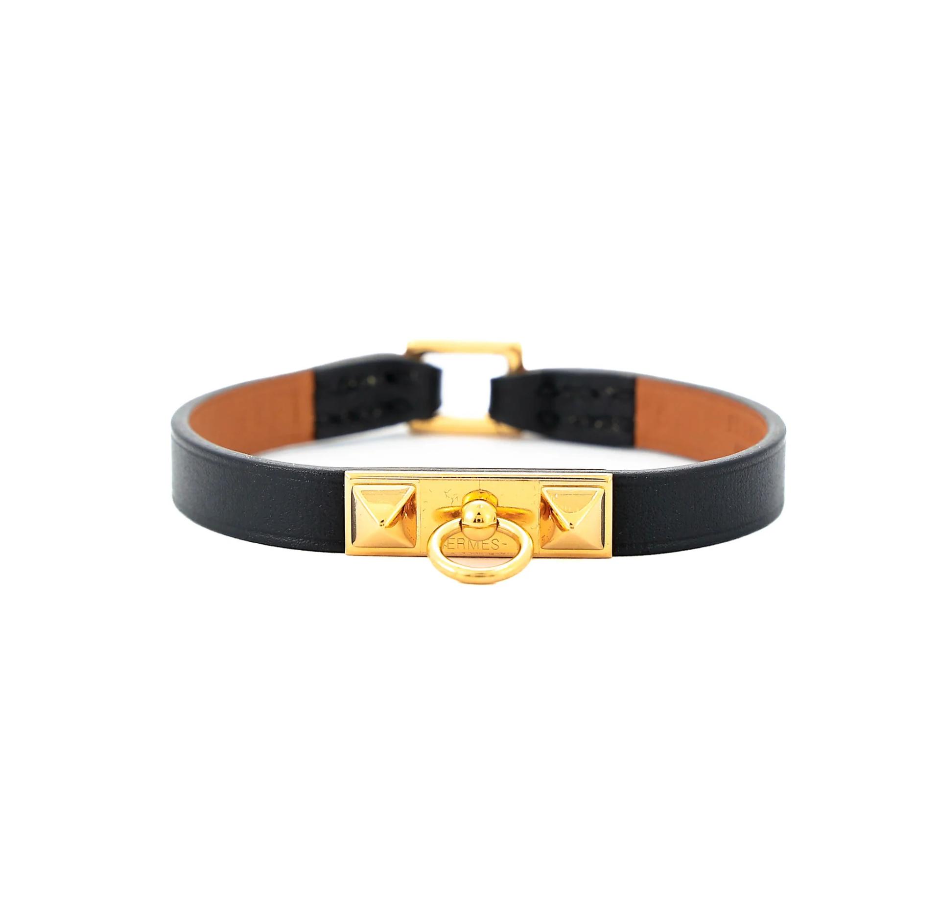 Excellent ( Rank SA ) HERMÈS Rivale Mini Bracelet size S Noir (89) Swift Gold hardware Square R (2014) - 2