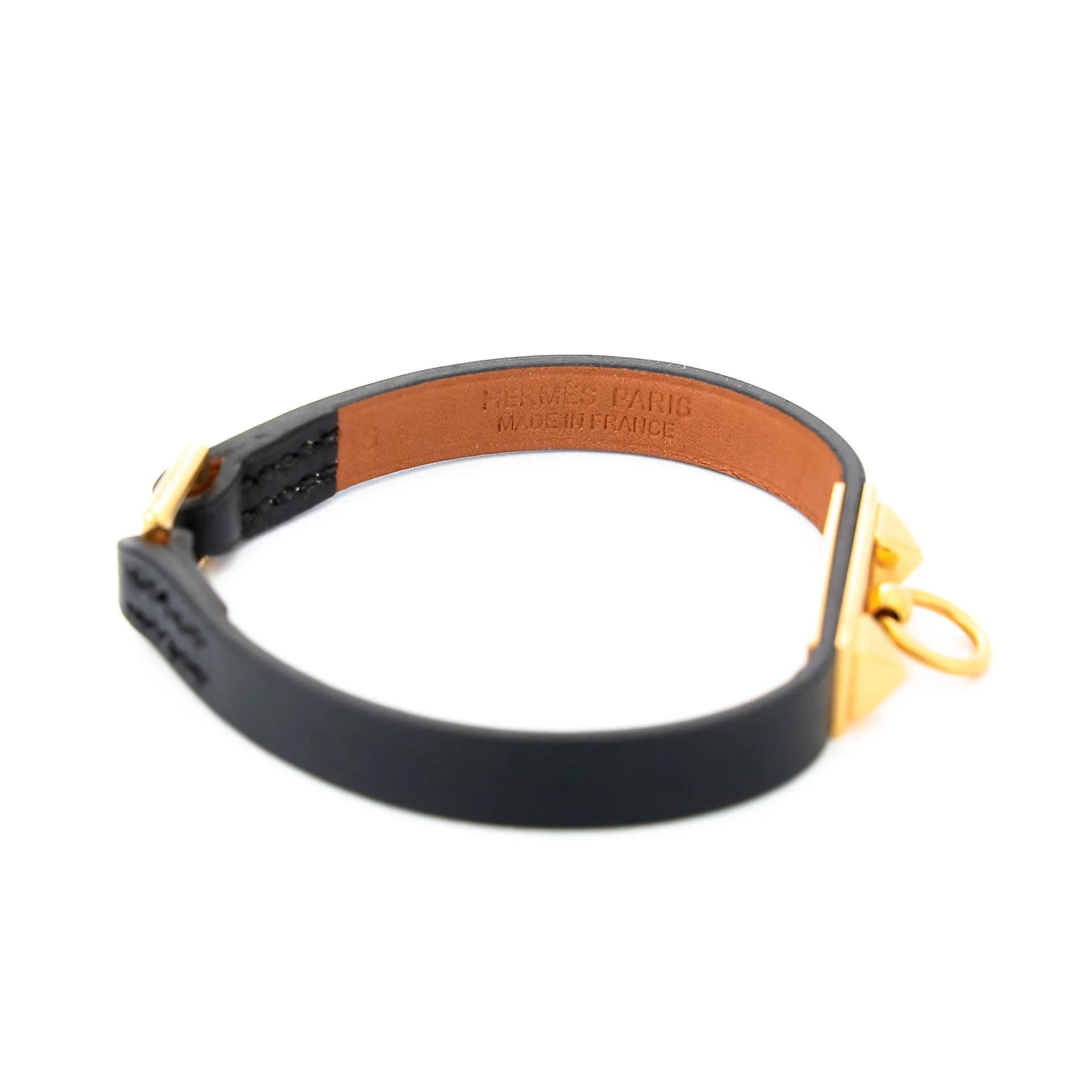Excellent ( Rank SA ) HERMÈS Rivale Mini Bracelet size S Noir (89) Swift Gold hardware Square R (2014) - 9