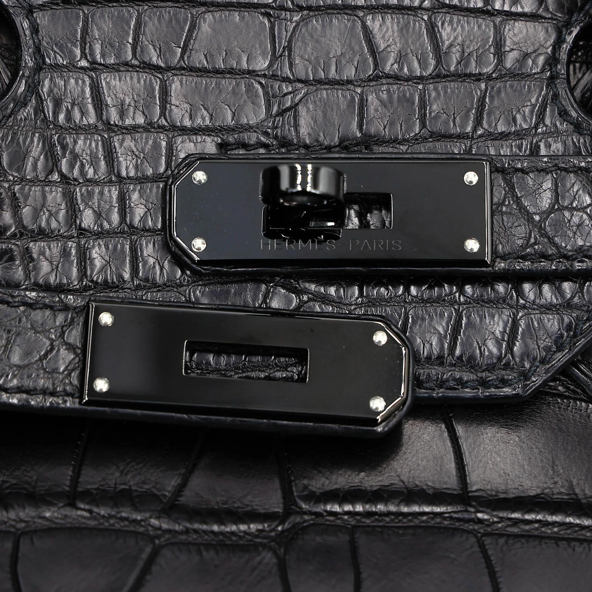 Very Good ( Rank A) HERMÈS Limited Edition Birkin 35 So Black Noir (89) Matte Alligator Black hardware Square O (2011) - 13