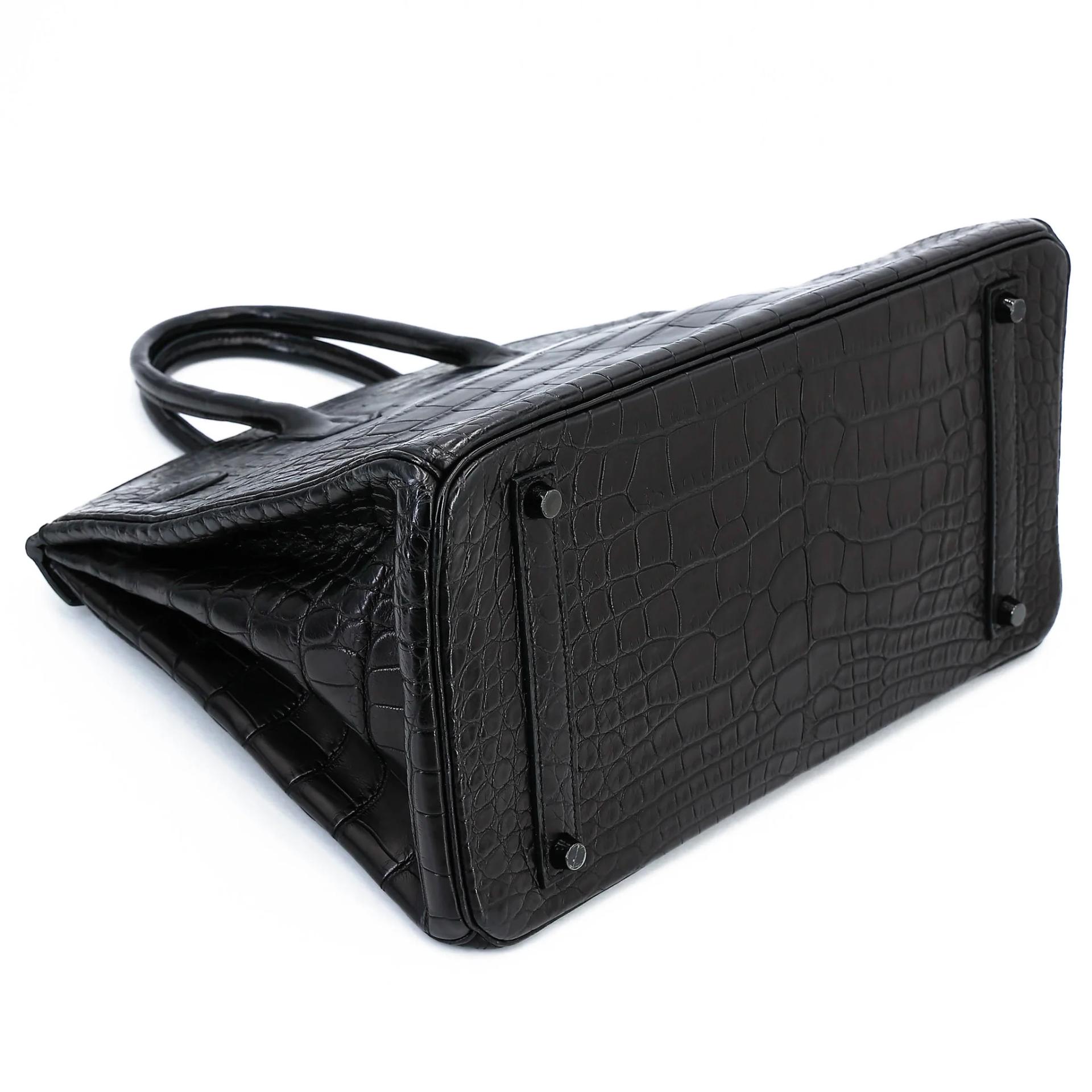 Very Good ( Rank A) HERMÈS Limited Edition Birkin 35 So Black Noir (89) Matte Alligator Black hardware Square O (2011) - 7