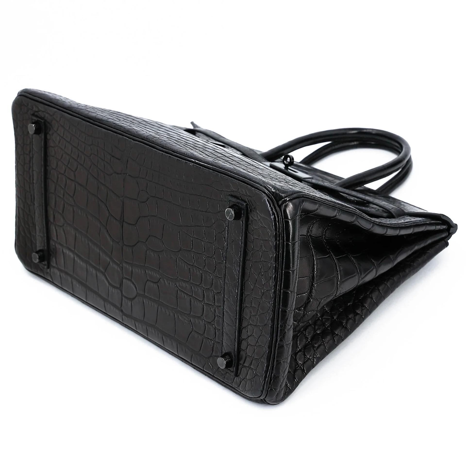 Very Good ( Rank A) HERMÈS Limited Edition Birkin 35 So Black Noir (89) Matte Alligator Black hardware Square O (2011) - 4