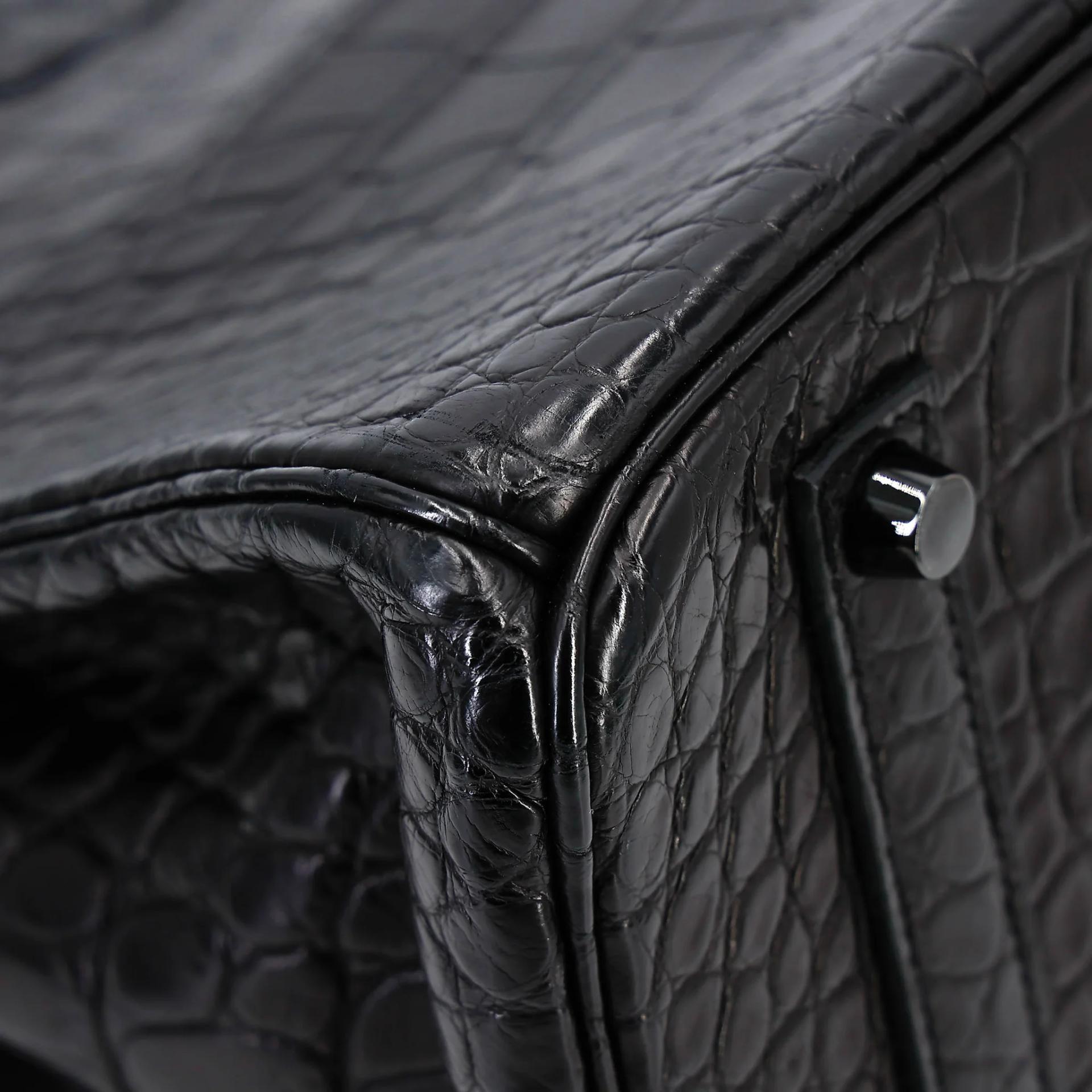 Very Good ( Rank A) HERMÈS Limited Edition Birkin 35 So Black Noir (89) Matte Alligator Black hardware Square O (2011) - 11