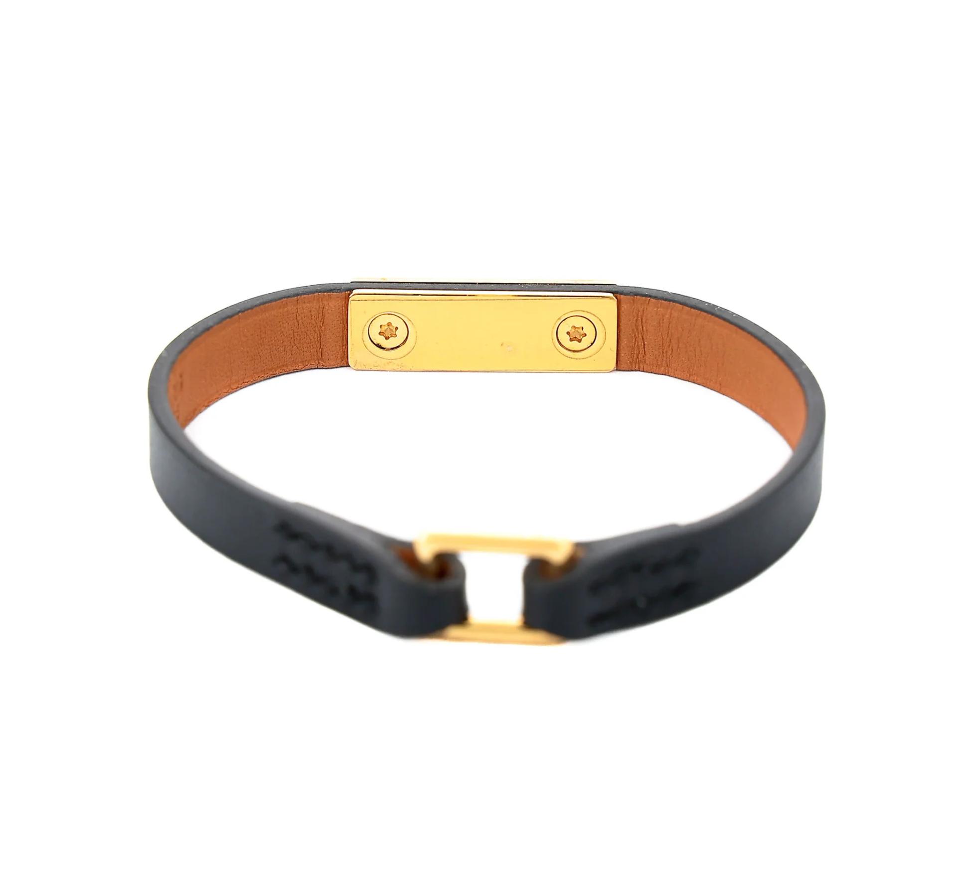 Excellent ( Rank SA ) HERMÈS Rivale Mini Bracelet size S Noir (89) Swift Gold hardware Square R (2014) - 6
