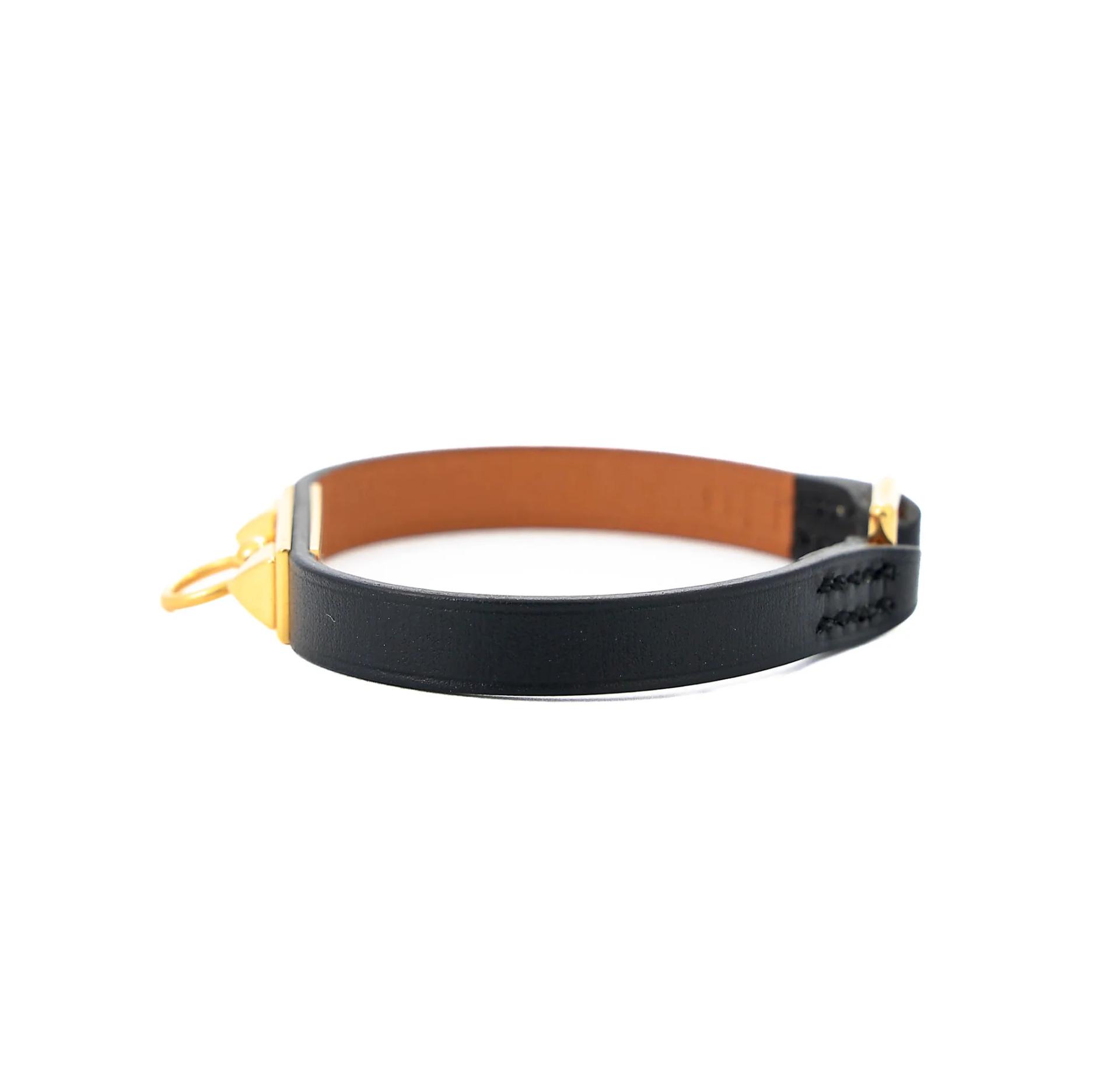 Excellent ( Rank SA ) HERMÈS Rivale Mini Bracelet size S Noir (89) Swift Gold hardware Square R (2014) - 4