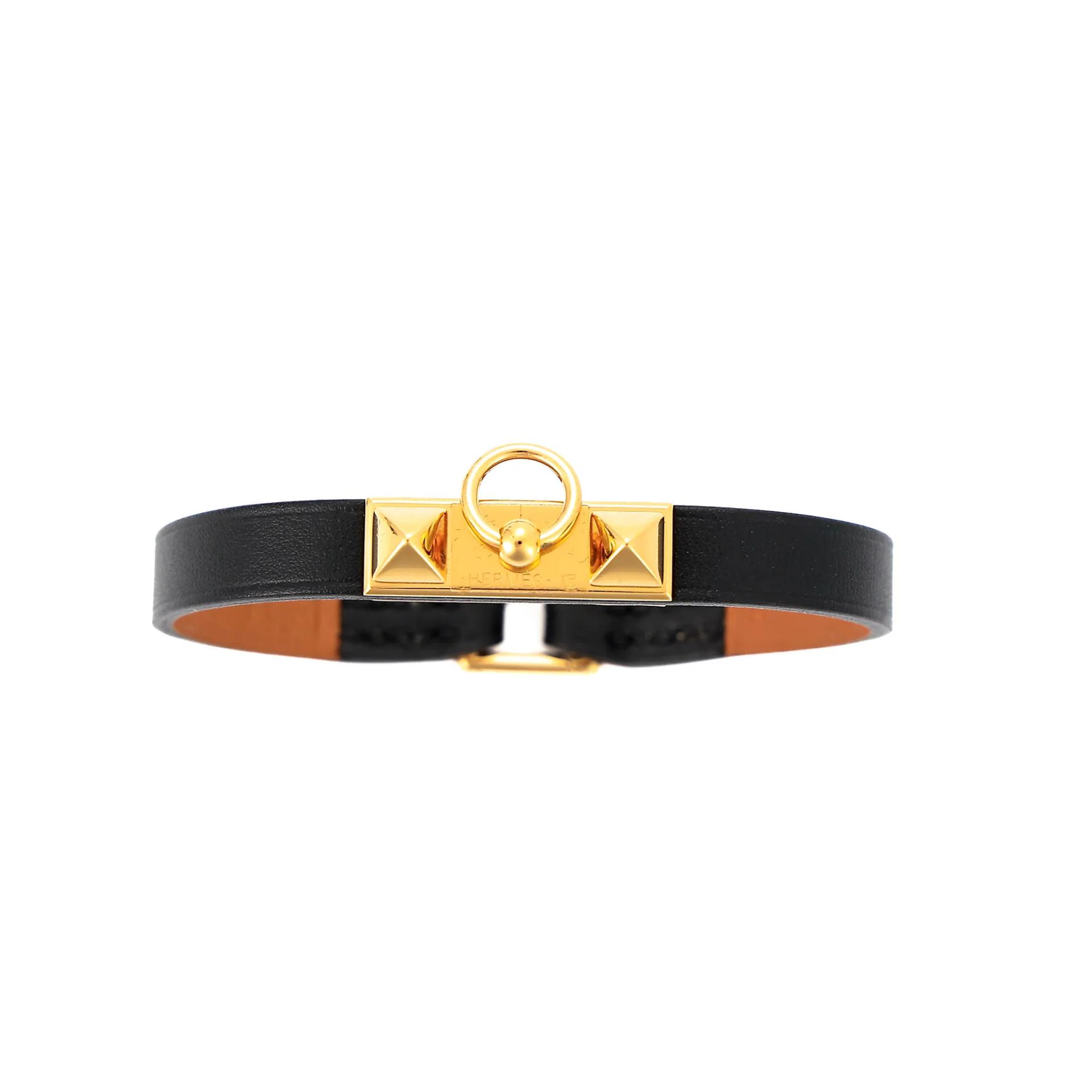 Excellent ( Rank SA ) HERMÈS Rivale Mini Bracelet size S Noir (89) Swift Gold hardware Square R (2014) - 11