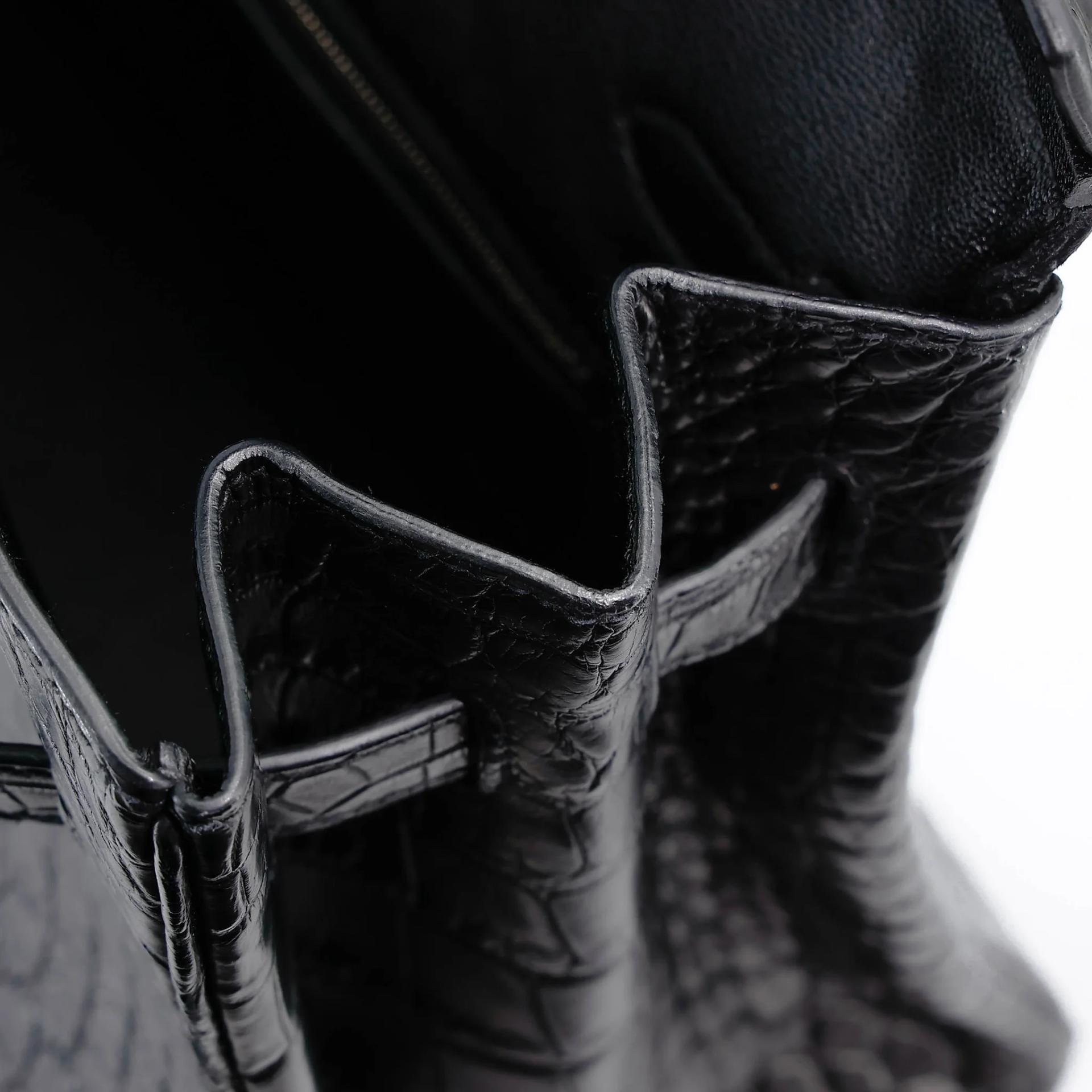 Very Good ( Rank A) HERMÈS Limited Edition Birkin 35 So Black Noir (89) Matte Alligator Black hardware Square O (2011) - 23