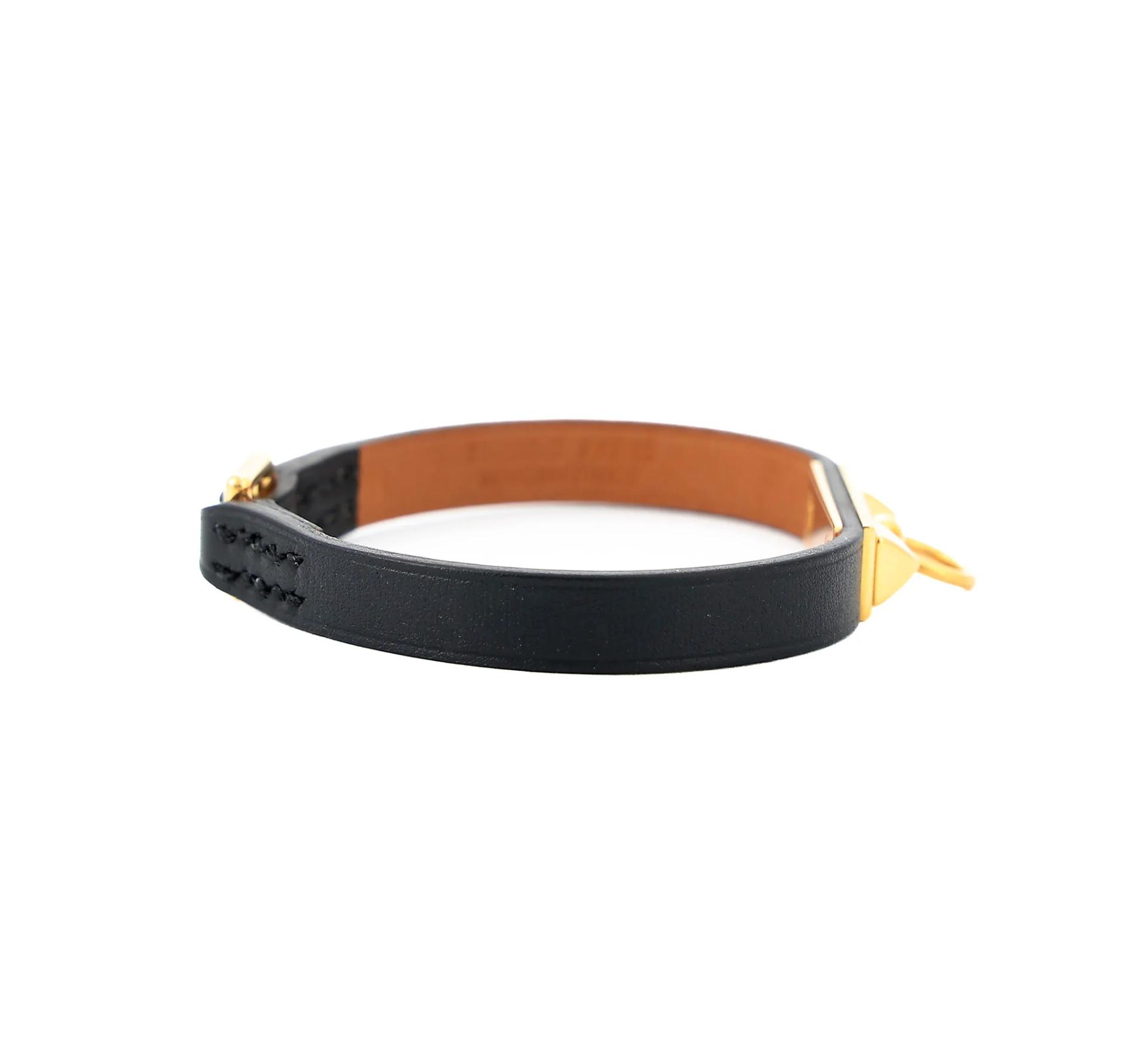 Excellent ( Rank SA ) HERMÈS Rivale Mini Bracelet size S Noir (89) Swift Gold hardware Square R (2014) - 7