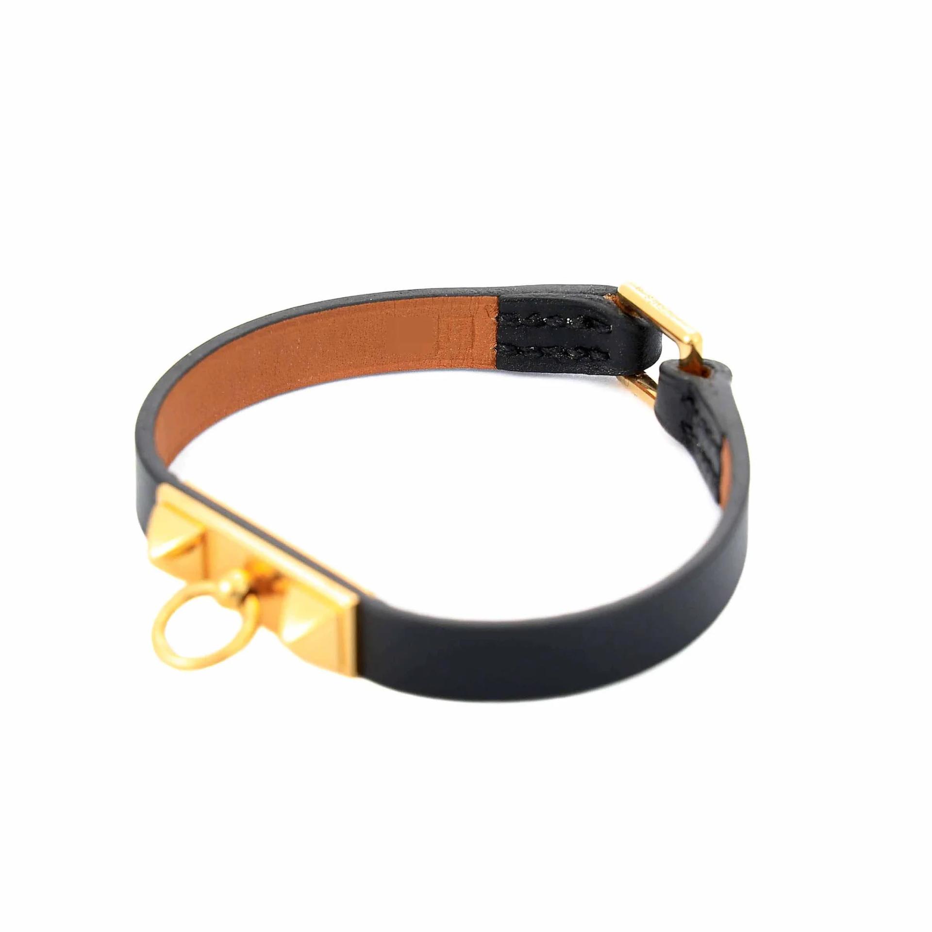 Excellent ( Rank SA ) HERMÈS Rivale Mini Bracelet size S Noir (89) Swift Gold hardware Square R (2014) - 8