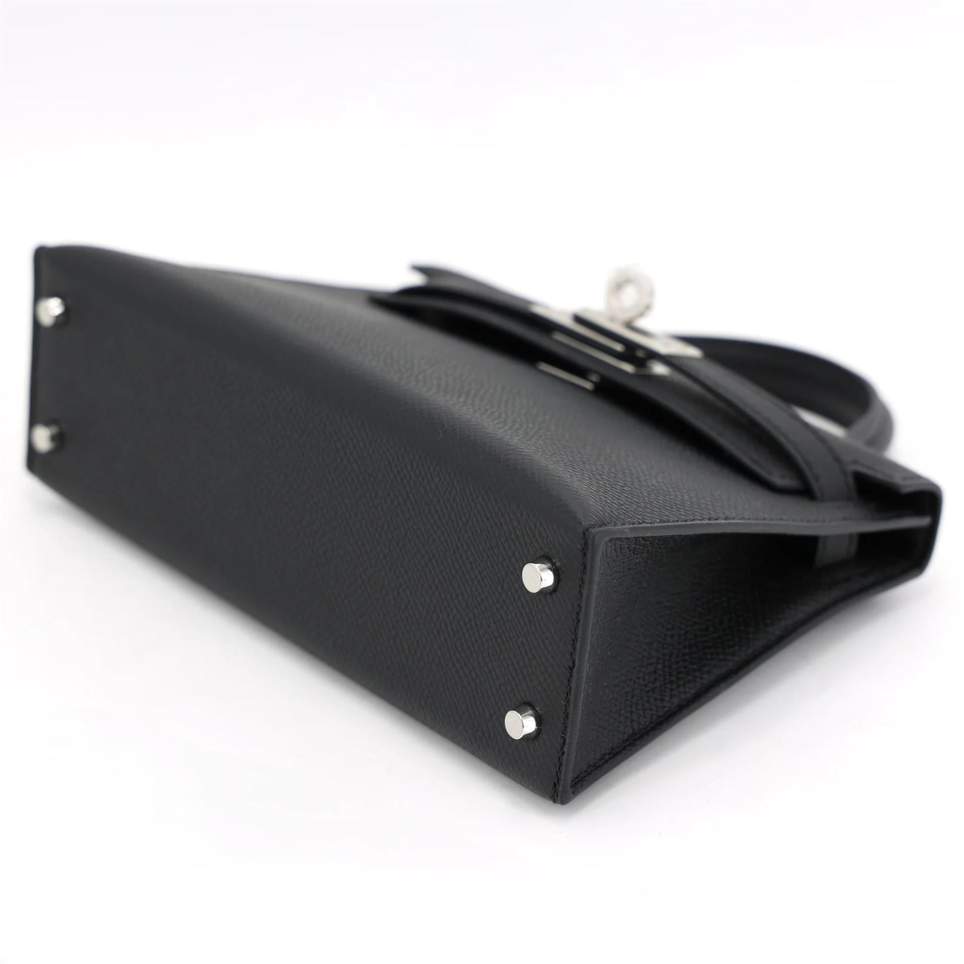 Excellent ( Rank SA ) HERMÈS Mini Kelly II Noir (89) Epsom Palladium hardware G (2026) - 5