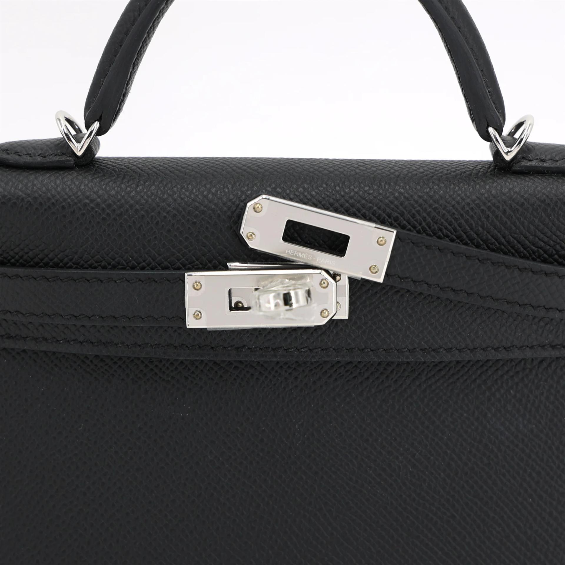Excellent ( Rank SA ) HERMÈS Mini Kelly II Noir (89) Epsom Palladium hardware G (2026) - 8