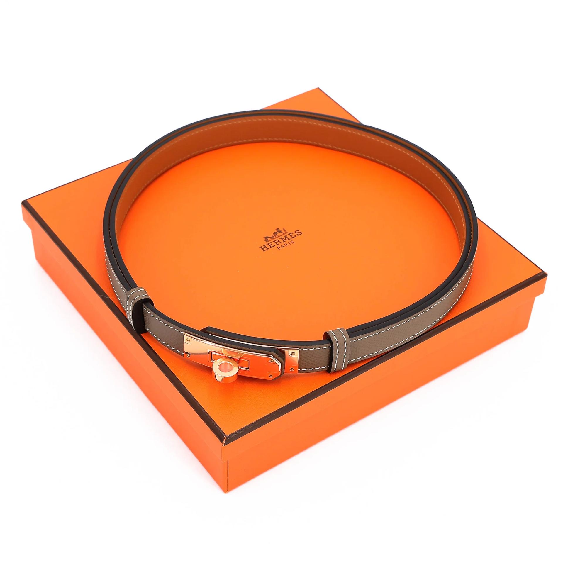 Brand New ( Rank N ) HERMÈS Kelly belt Etoupe (18) Epsom Rose Gold hardware B (2023) - 8