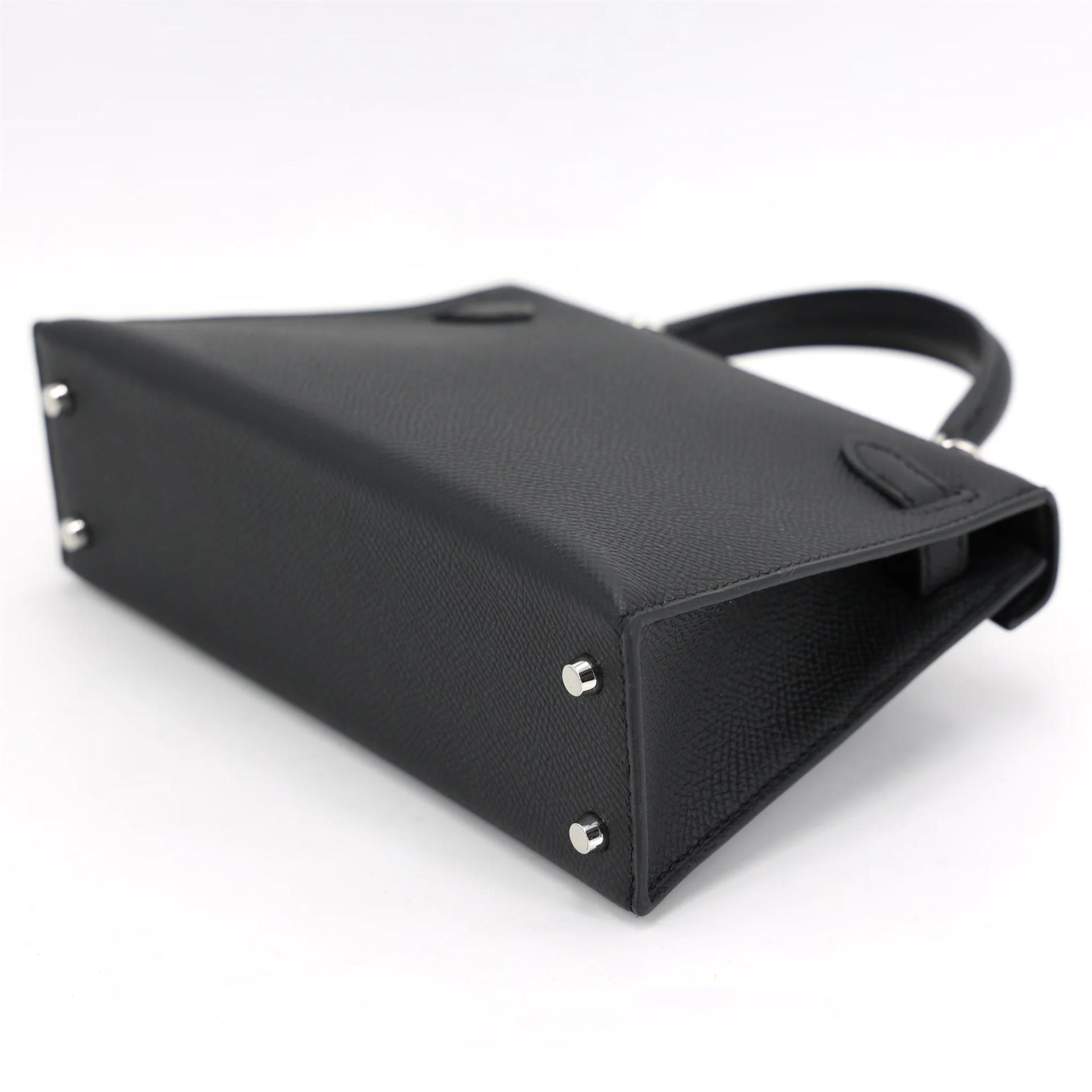 Excellent ( Rank SA ) HERMÈS Mini Kelly II Noir (89) Epsom Palladium hardware G (2026) - 7