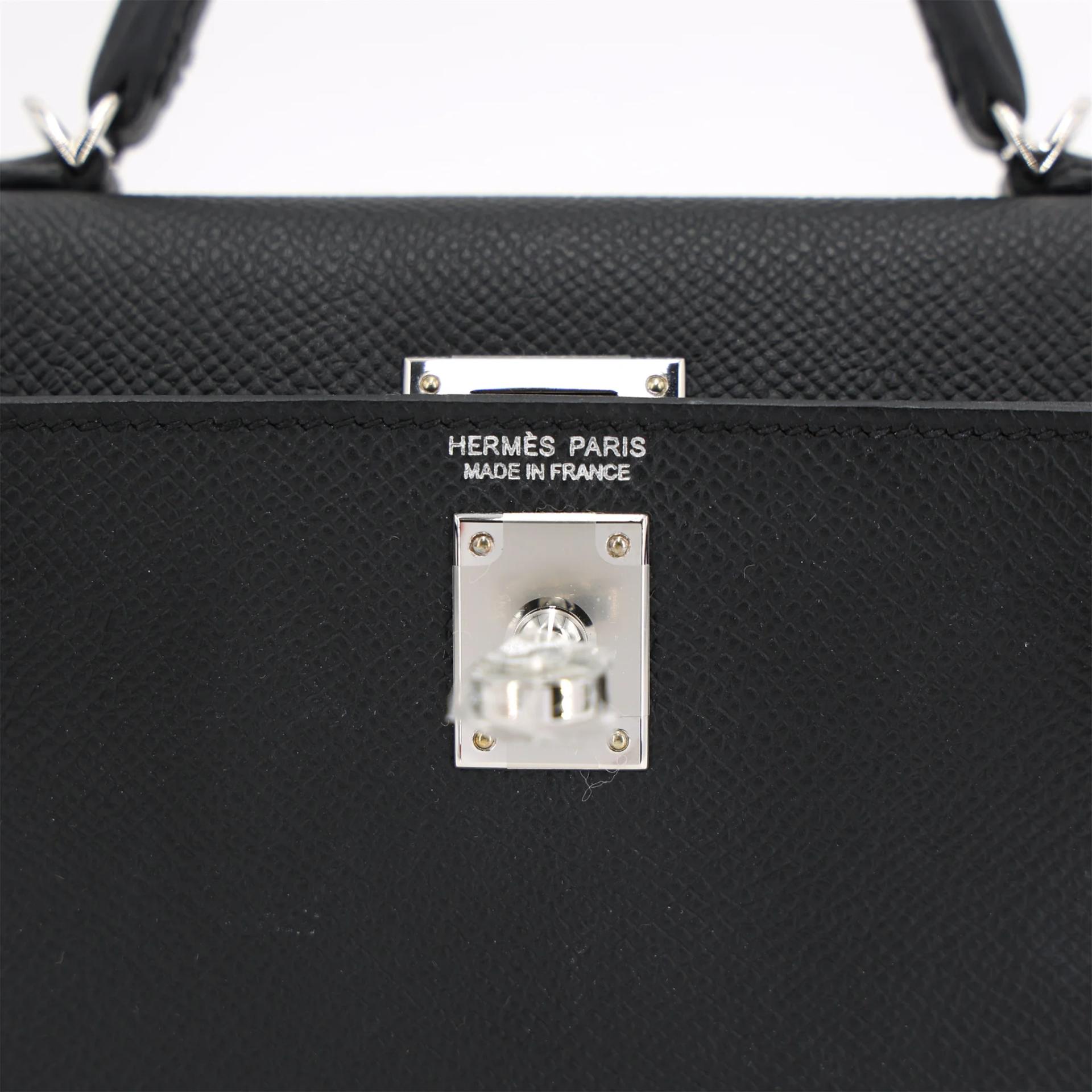 Excellent ( Rank SA ) HERMÈS Mini Kelly II Noir (89) Epsom Palladium hardware G (2026) - 10