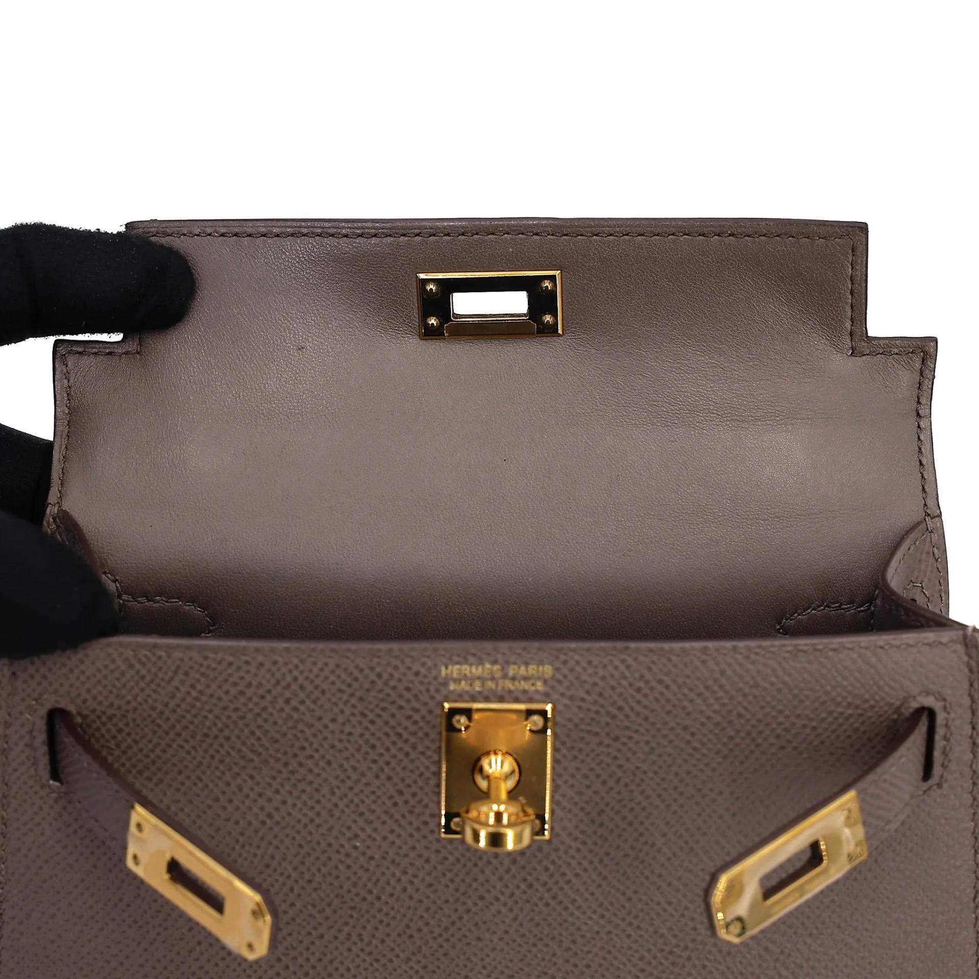 Very Good ( Rank A) HERMÈS Mini Kelly II Etain (8F) Epsom Gold hardware Y (2020) - 18