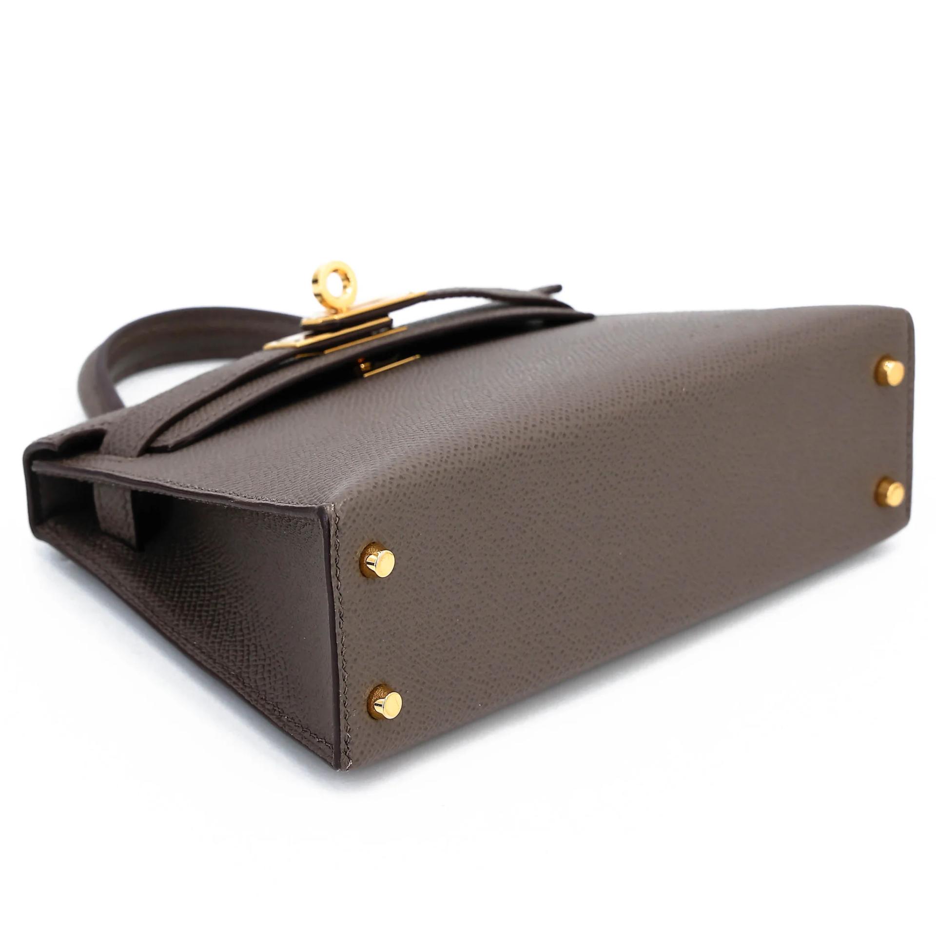 Very Good ( Rank A) HERMÈS Mini Kelly II Etain (8F) Epsom Gold hardware Y (2020) - 5