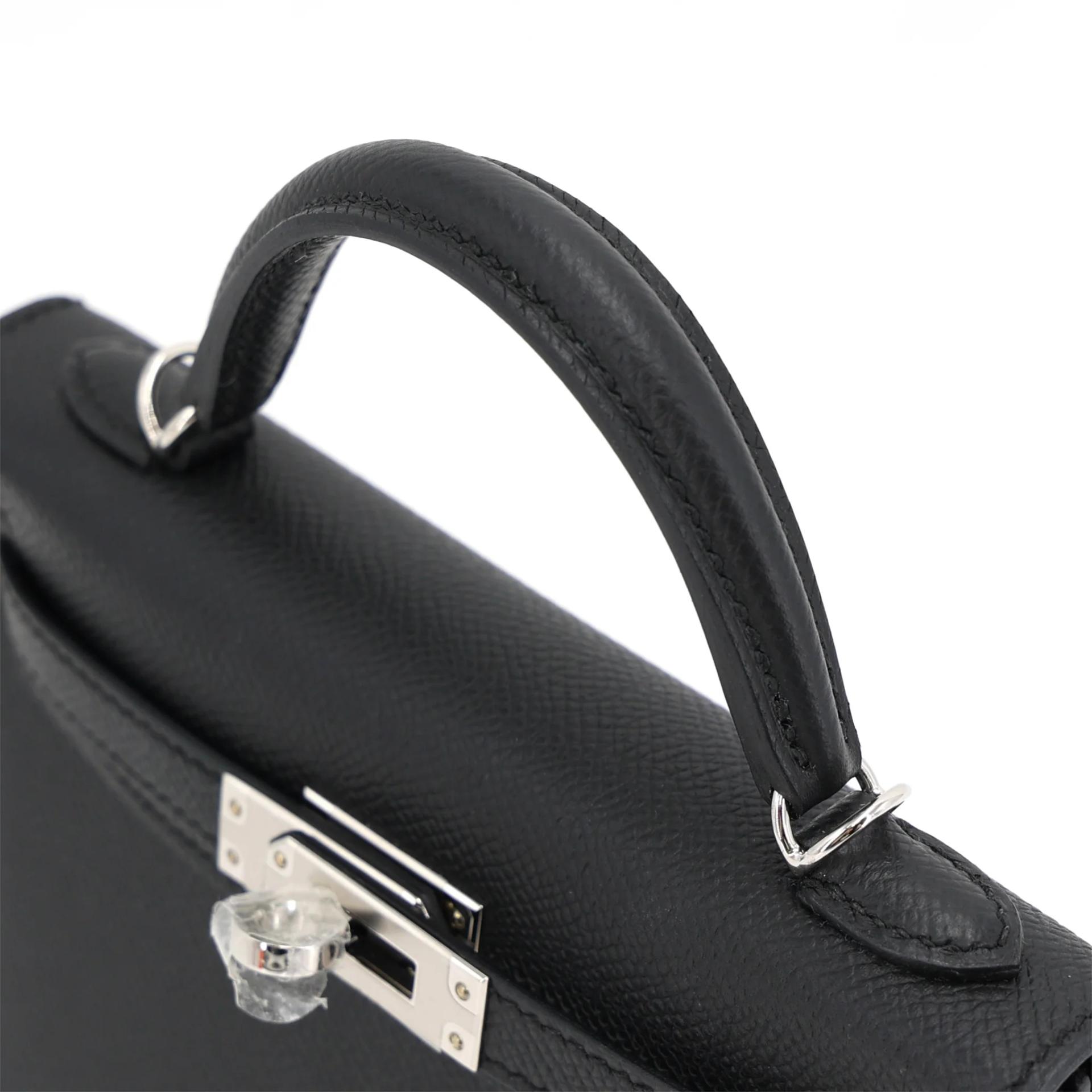 Excellent ( Rank SA ) HERMÈS Mini Kelly II Noir (89) Epsom Palladium hardware G (2026) - 3