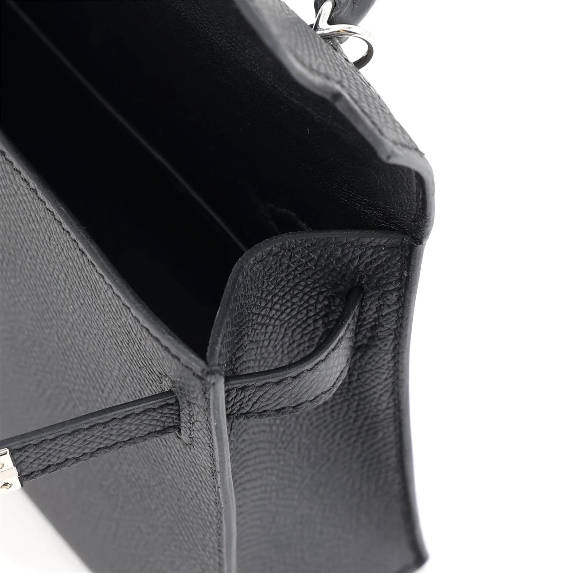 Excellent ( Rank SA ) HERMÈS Mini Kelly II Noir (89) Epsom Palladium hardware G (2026) - 13