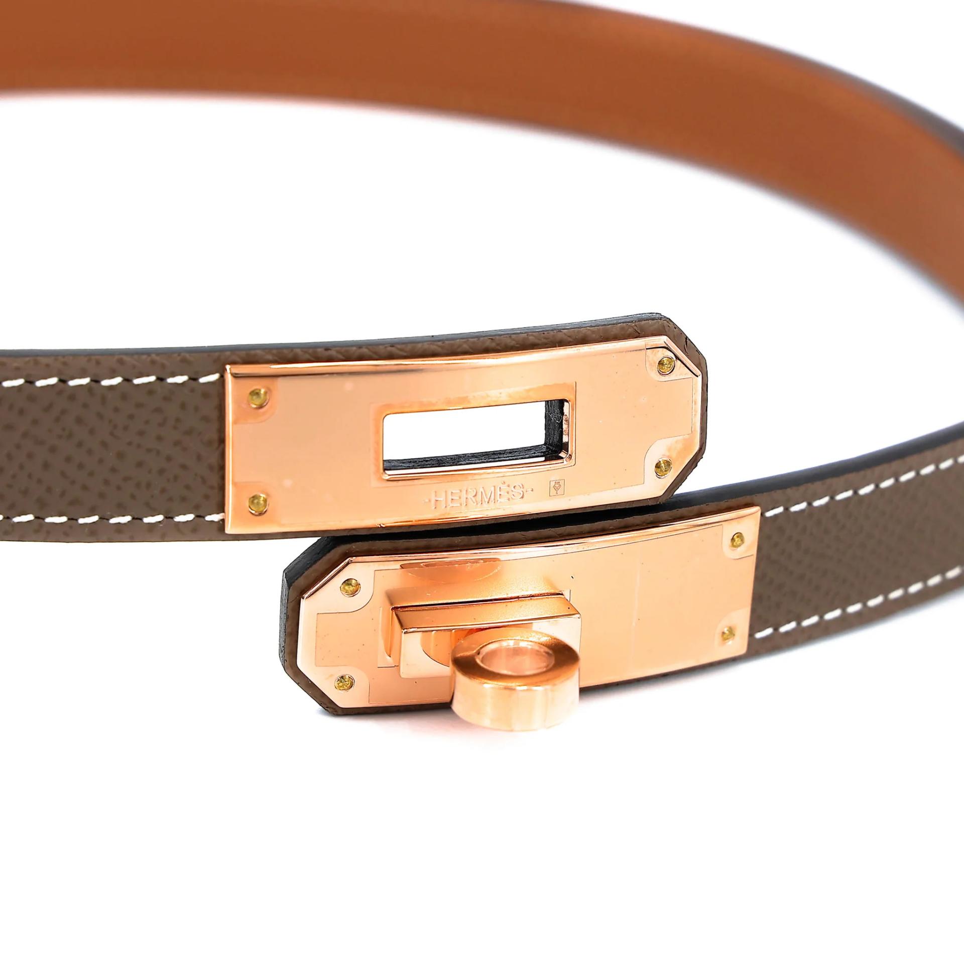 Brand New ( Rank N ) HERMÈS Kelly belt Etoupe (18) Epsom Rose Gold hardware B (2023) - 5