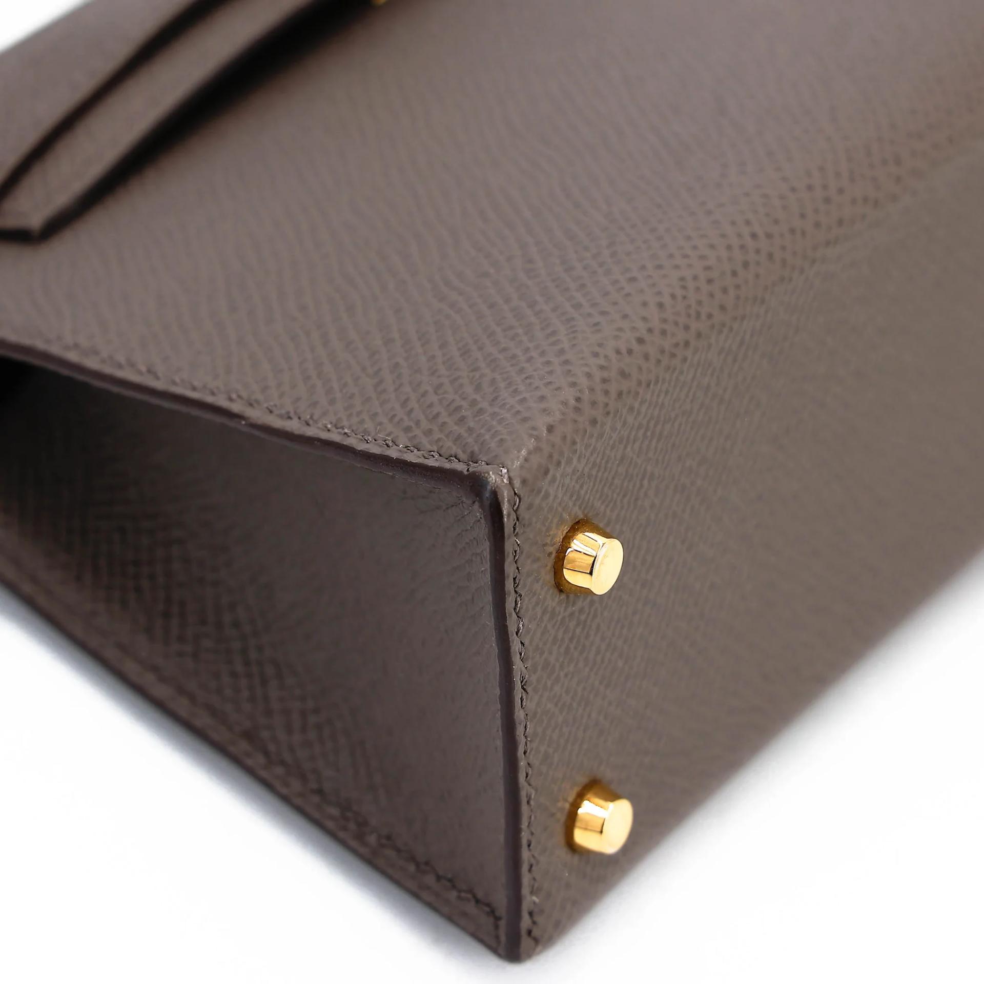 Very Good ( Rank A) HERMÈS Mini Kelly II Etain (8F) Epsom Gold hardware Y (2020) - 9